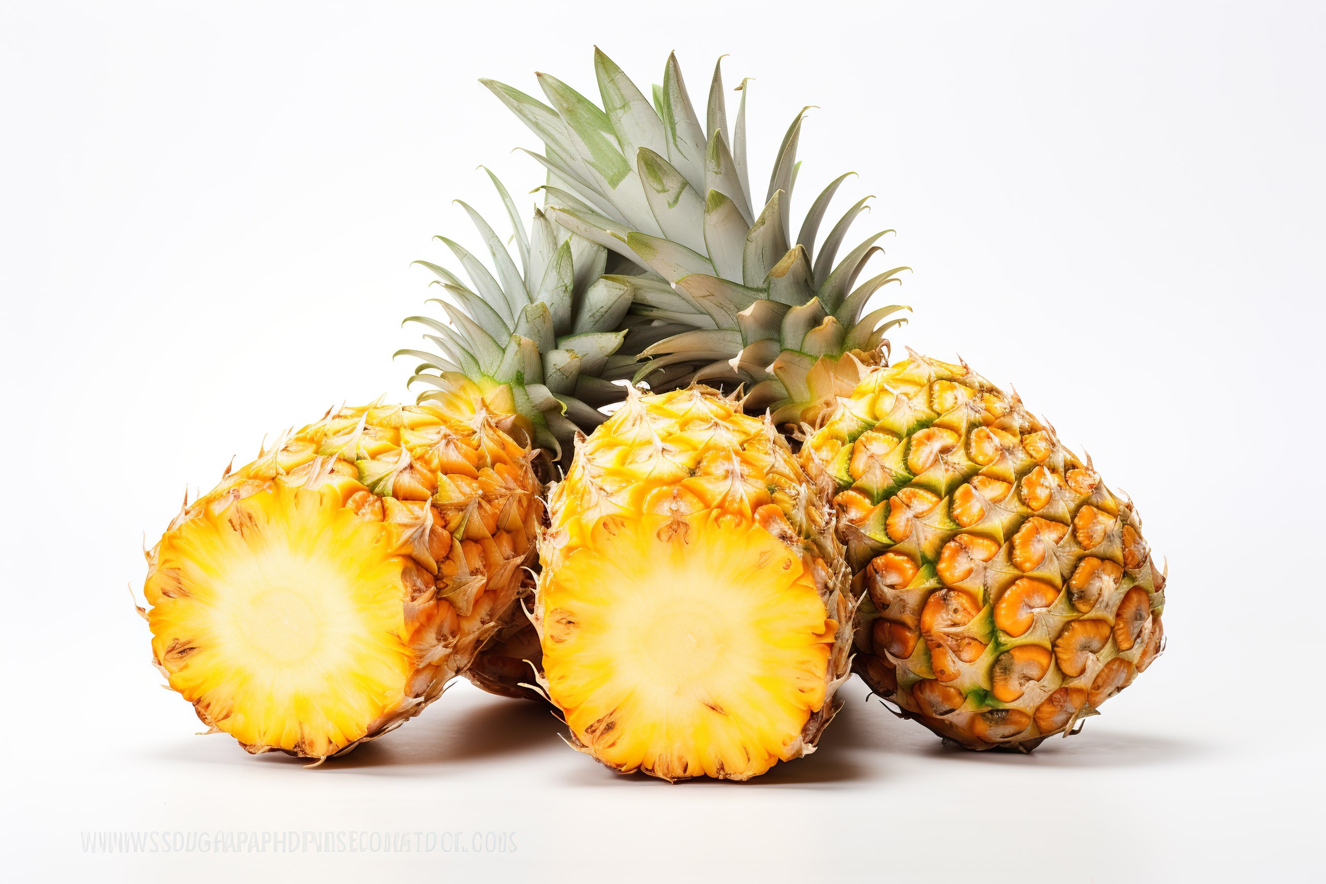 Ripe whole pineapples isolated on white background