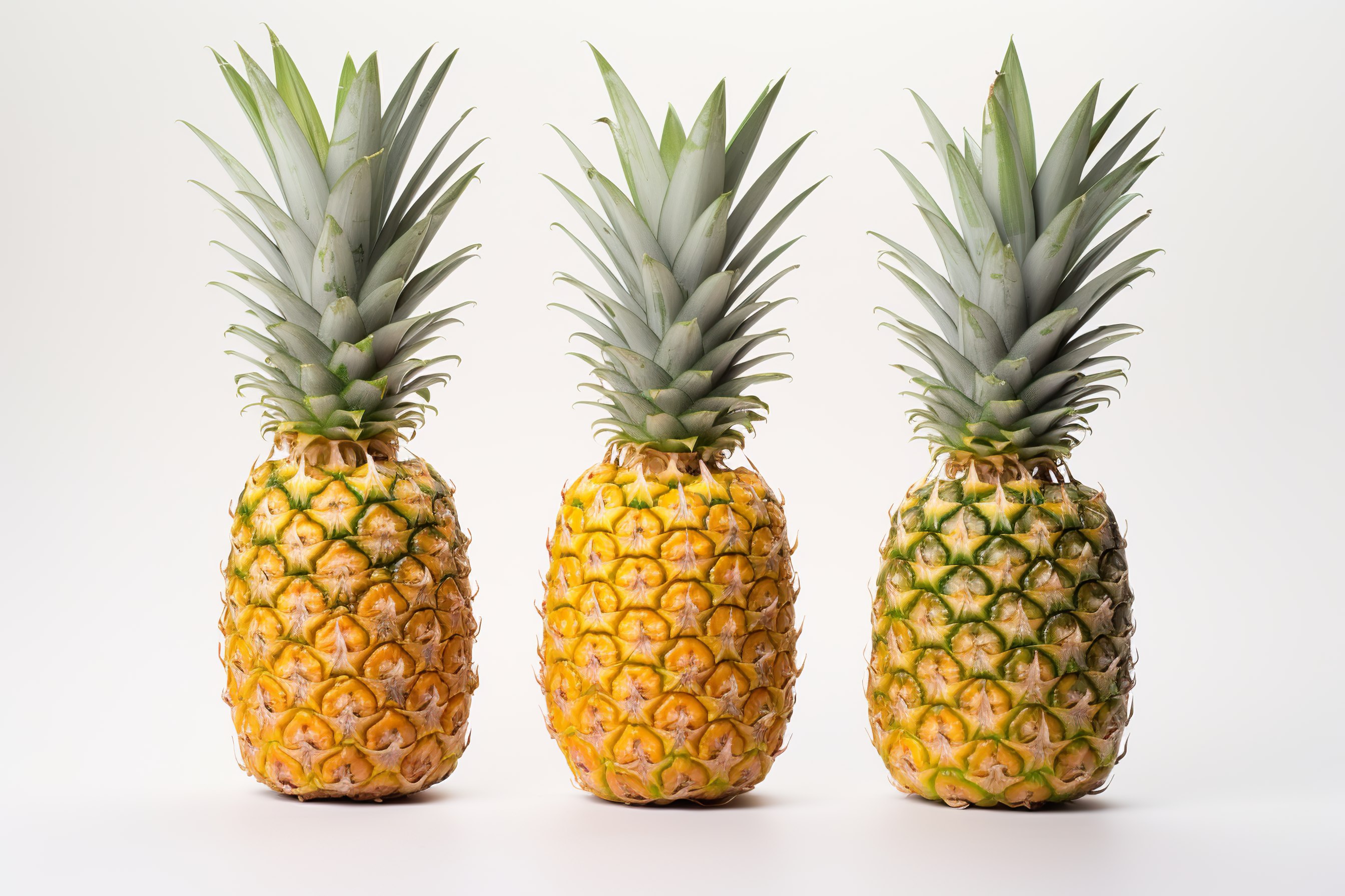 Ripe whole pineapples isolated on white background