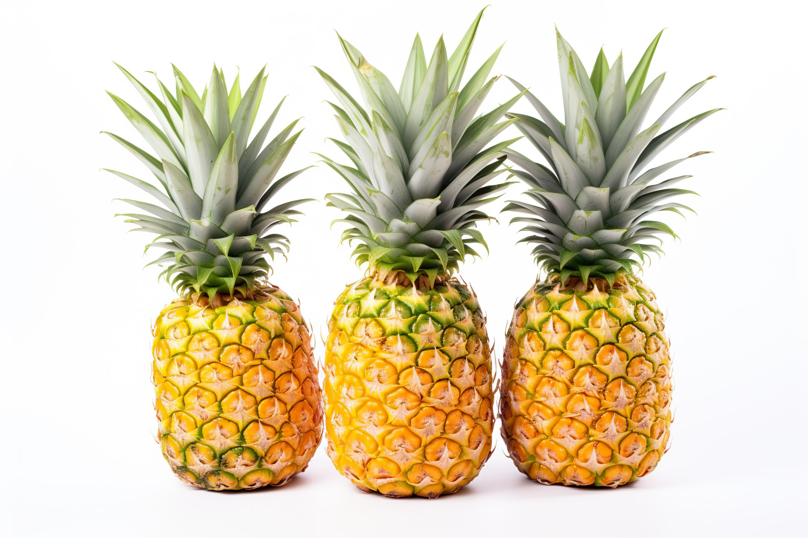 Ripe whole pineapples isolated on white background