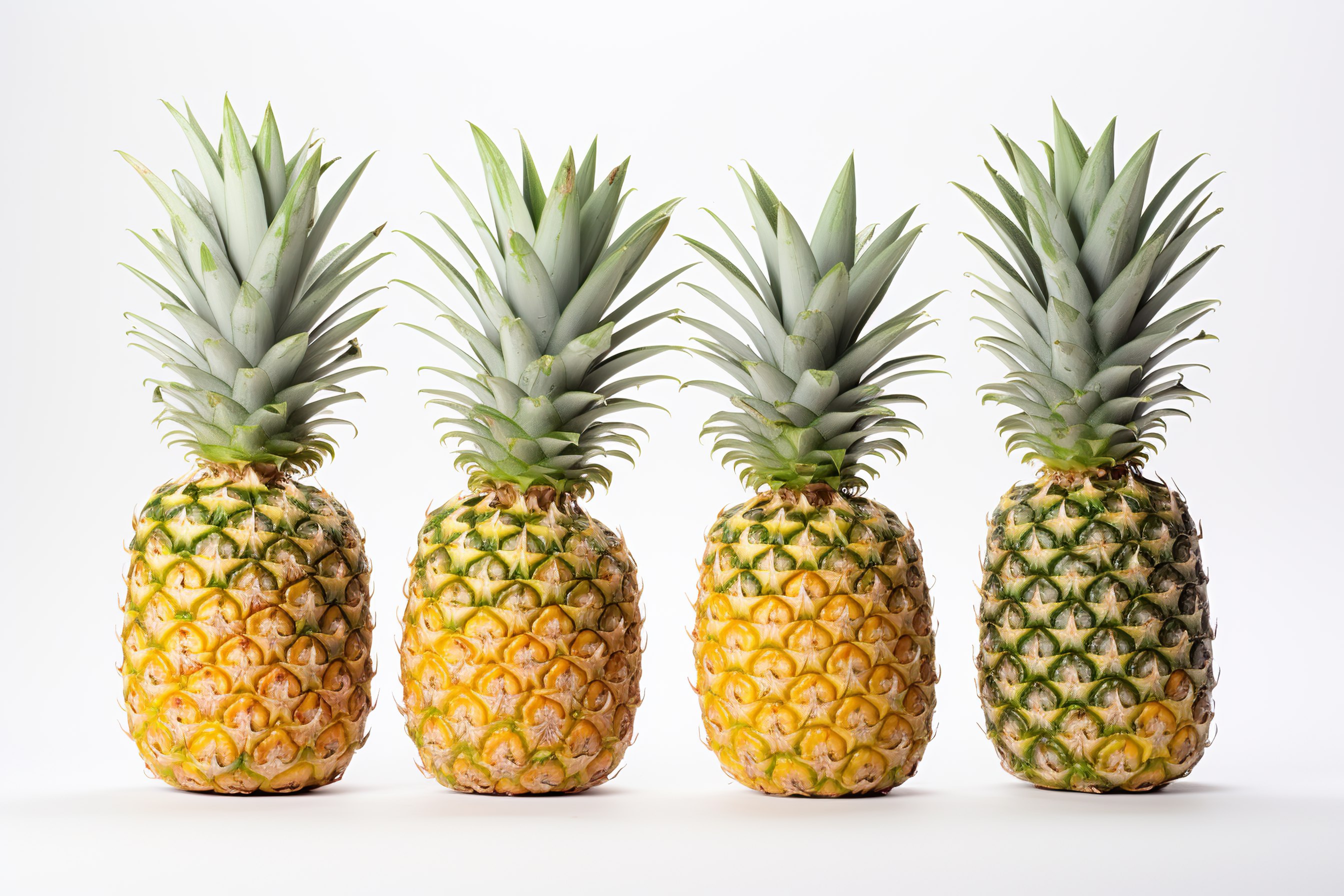 Ripe whole pineapples isolated on white background