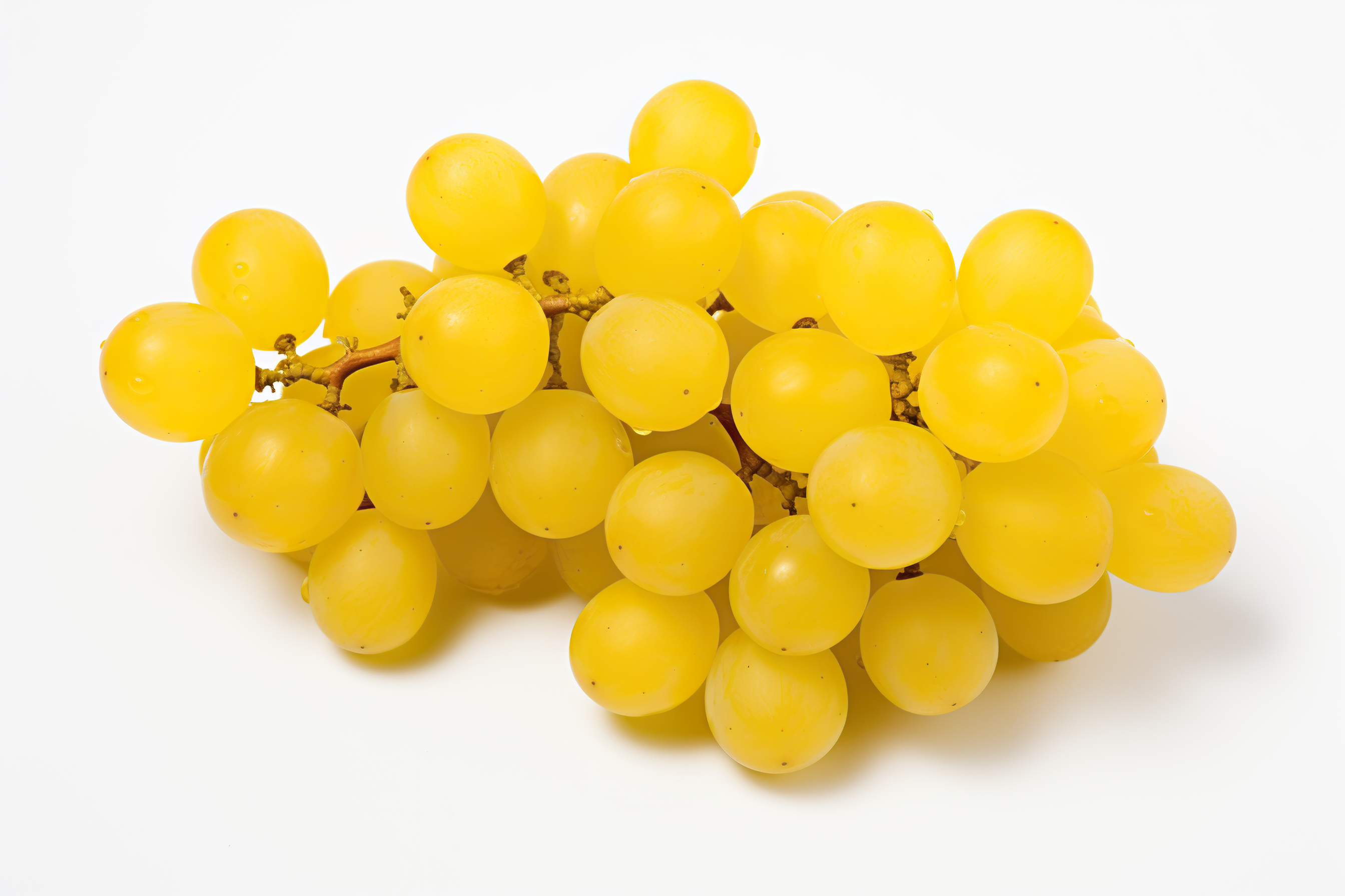 Ripe yellow grapes isolated on white background