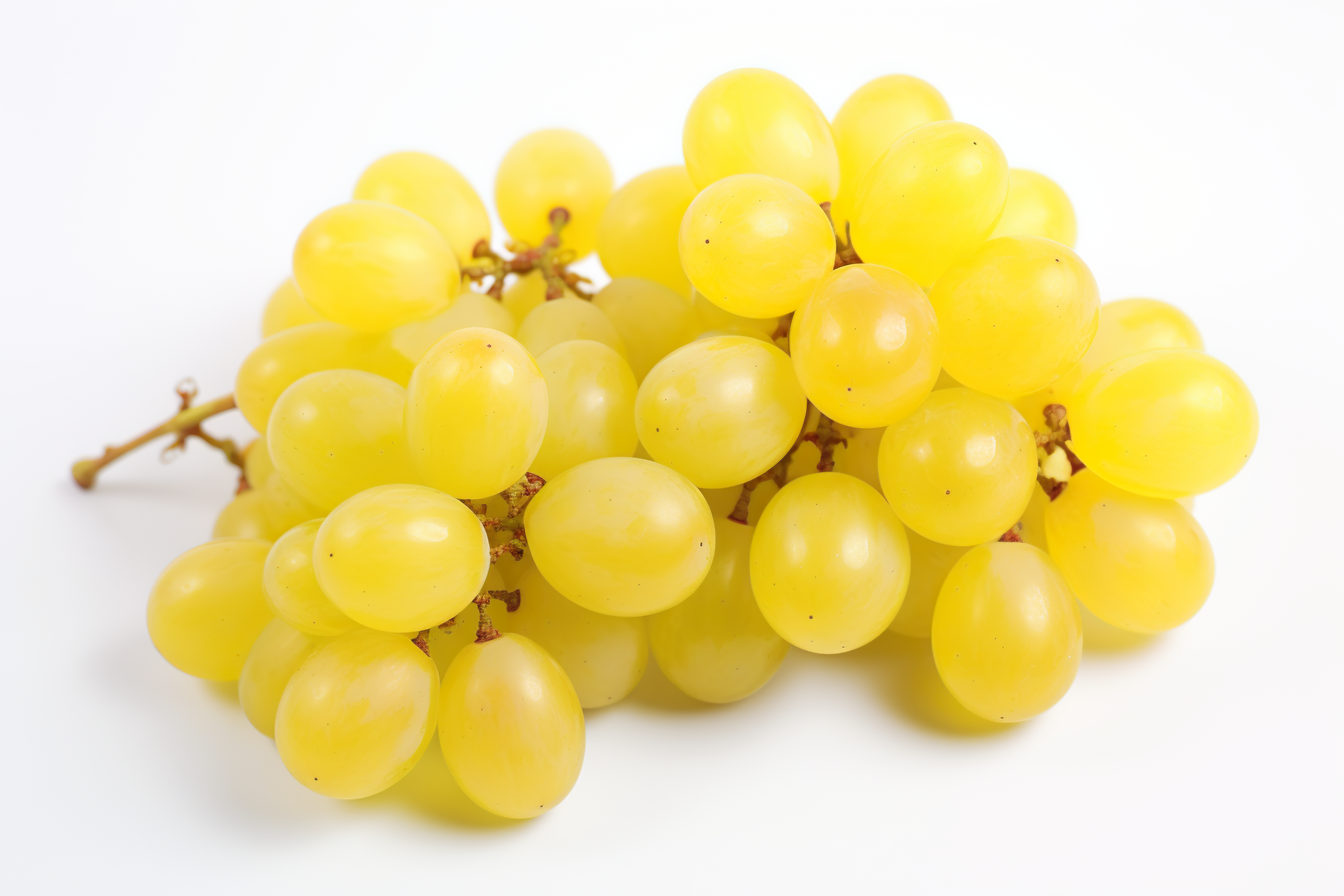 Ripe yellow grapes isolated on white background