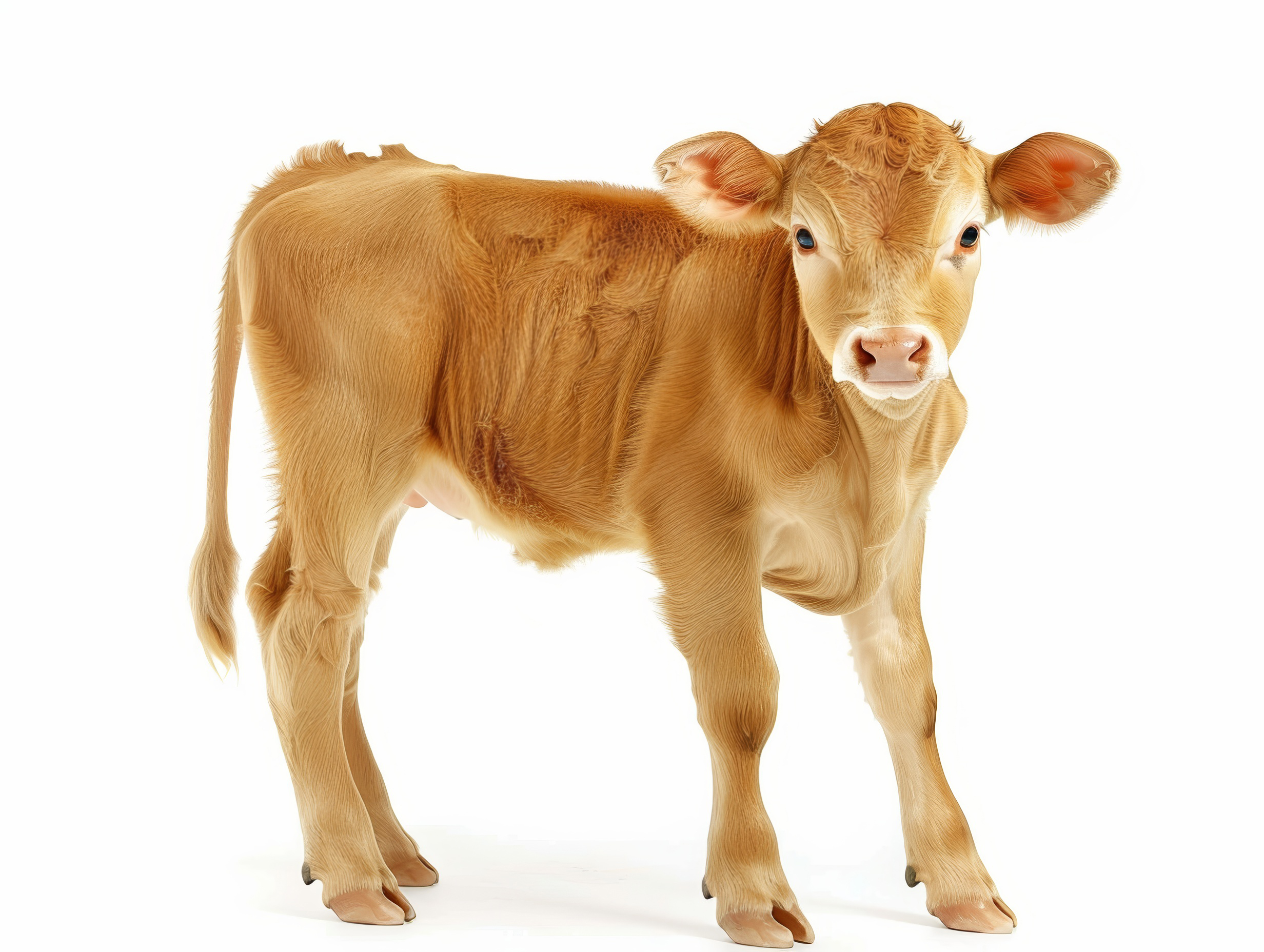 Small Golden Calf on Solid White Background