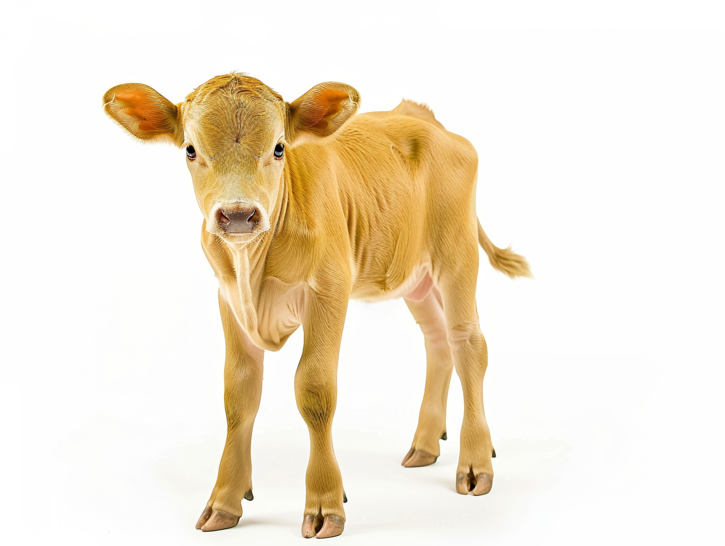 Small Golden Calf on Solid White Background