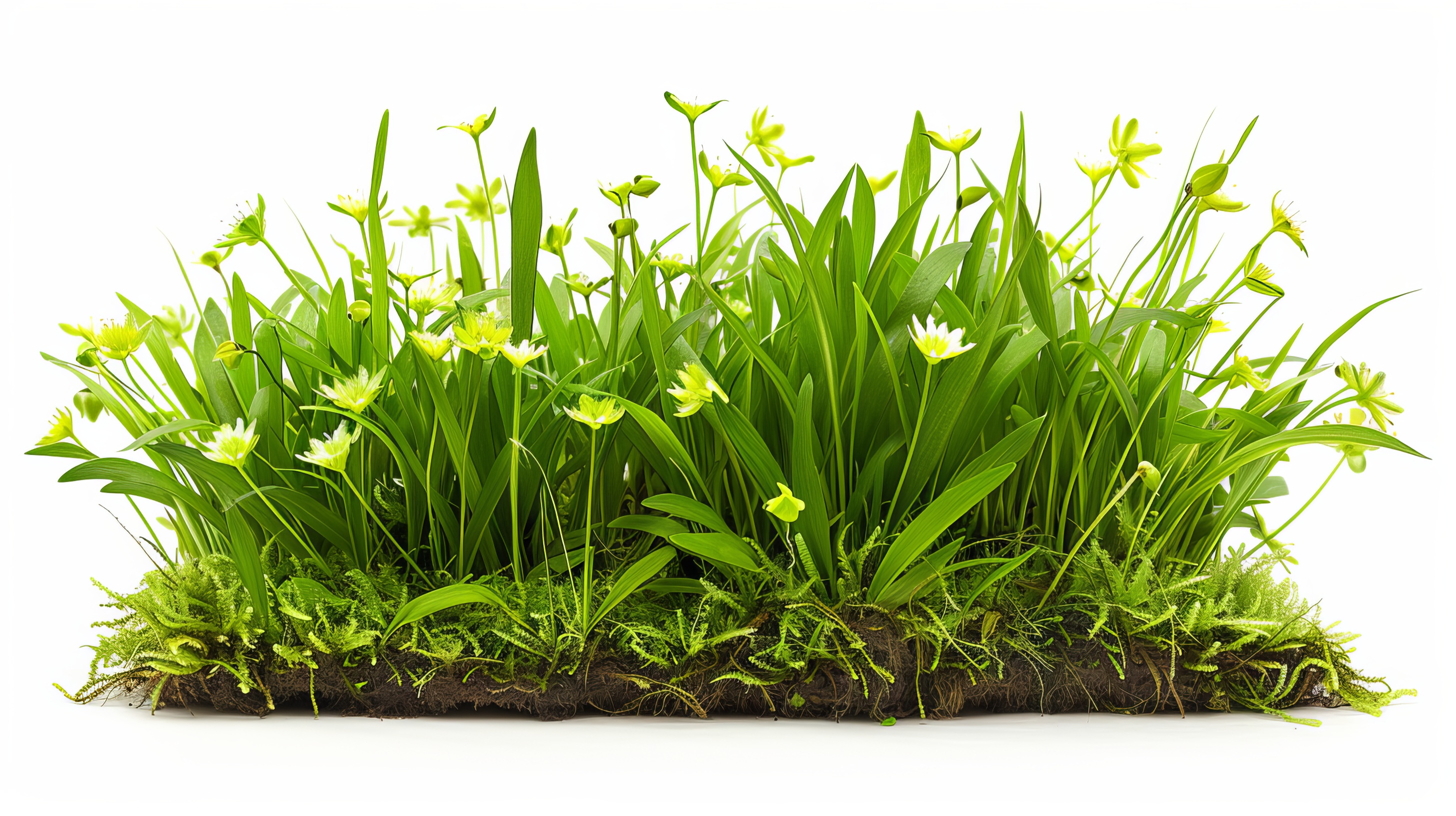 Spring grass and flowers isolated on White