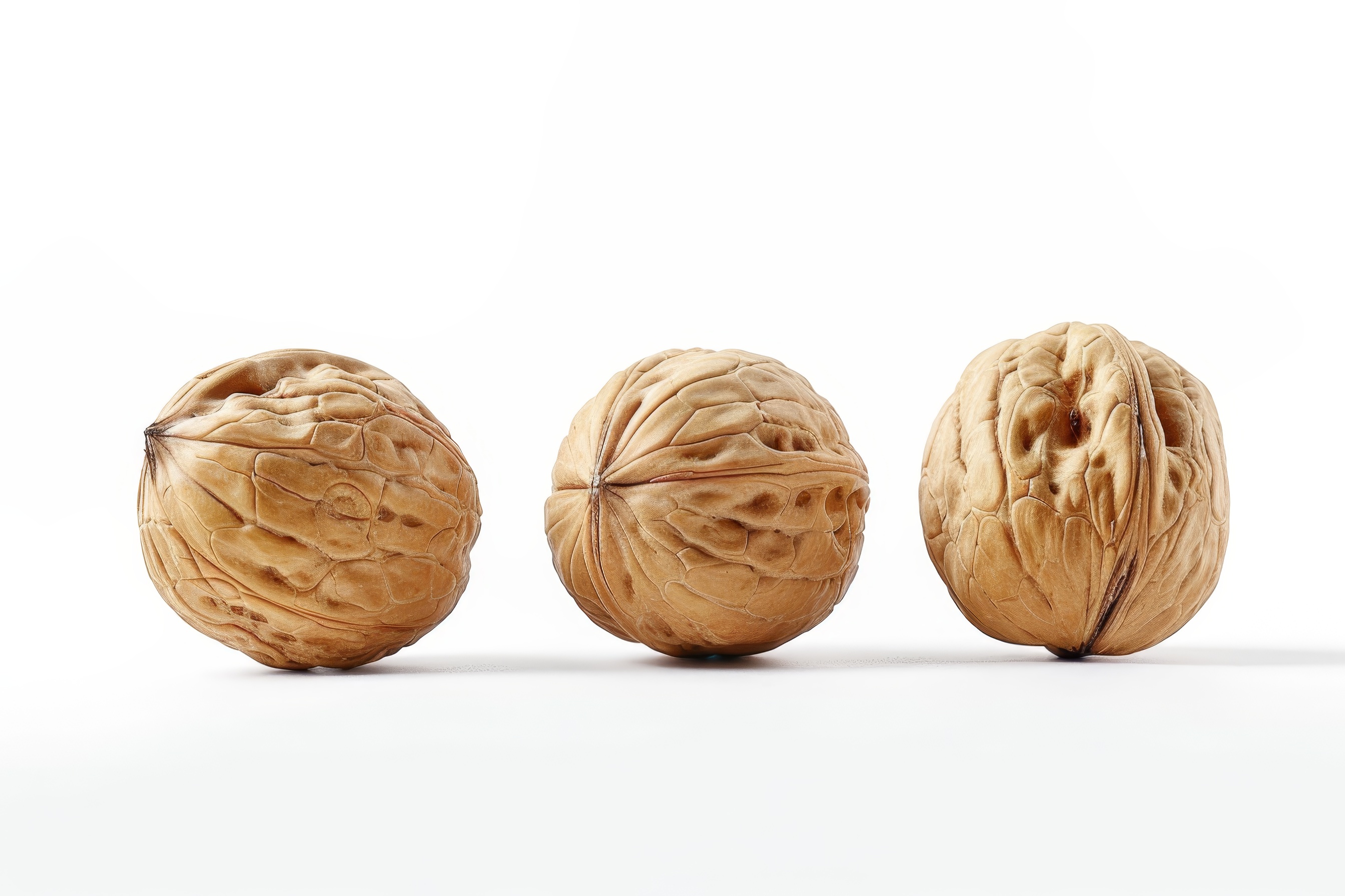 Three walnuts isolated on white background