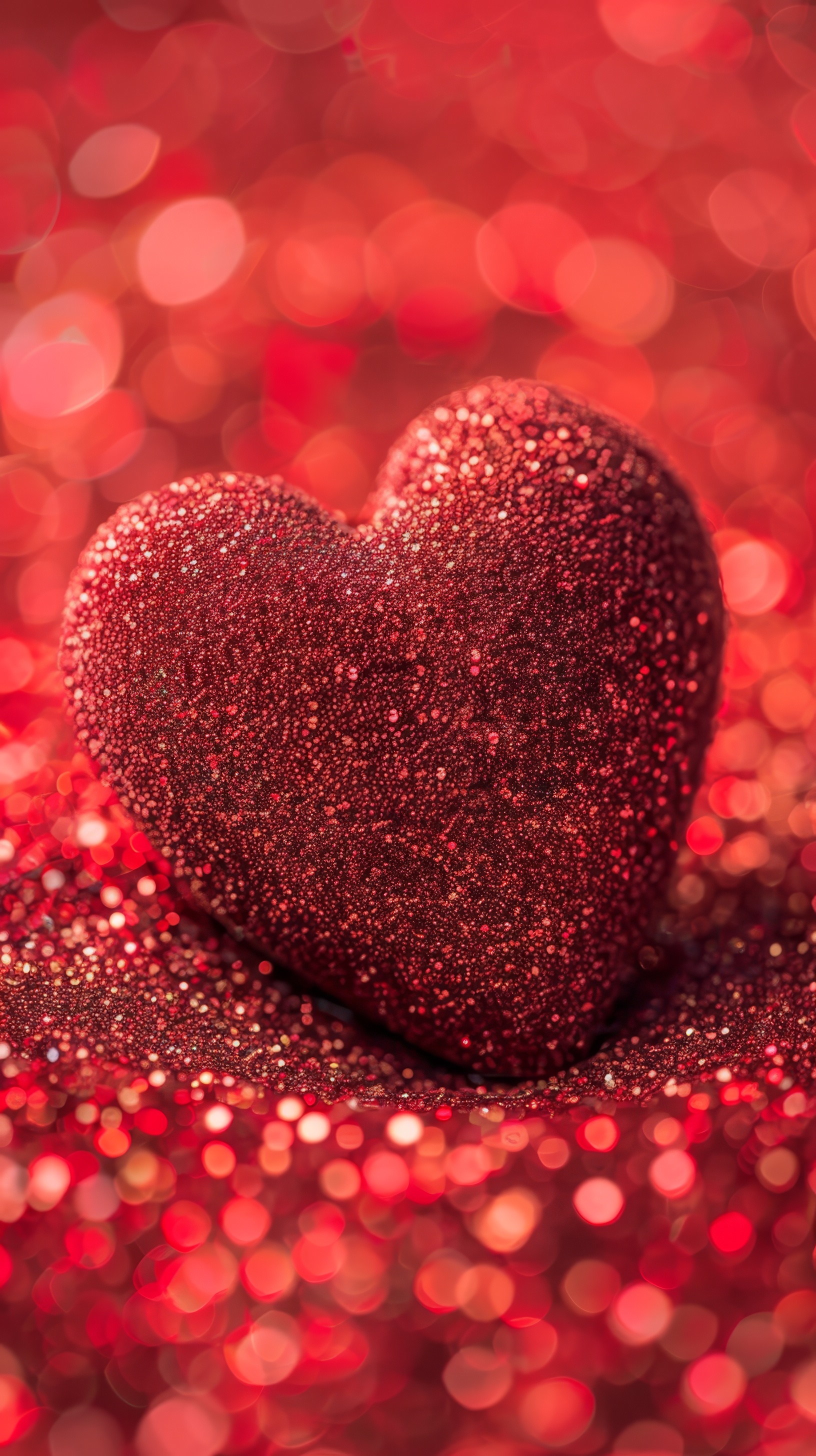 Valentine's day concept. Glitter red heart over shiny background