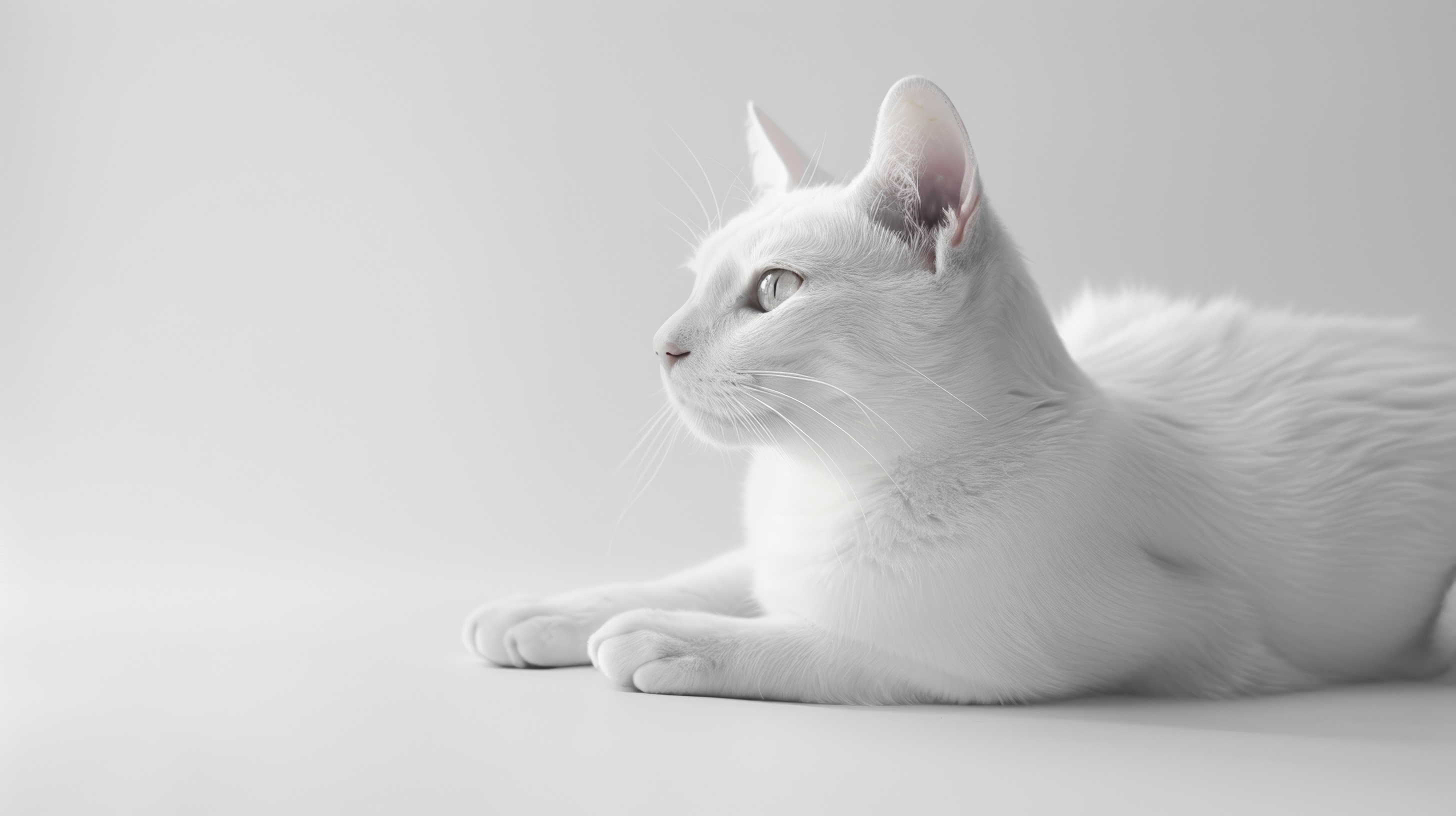 White cat on white background.