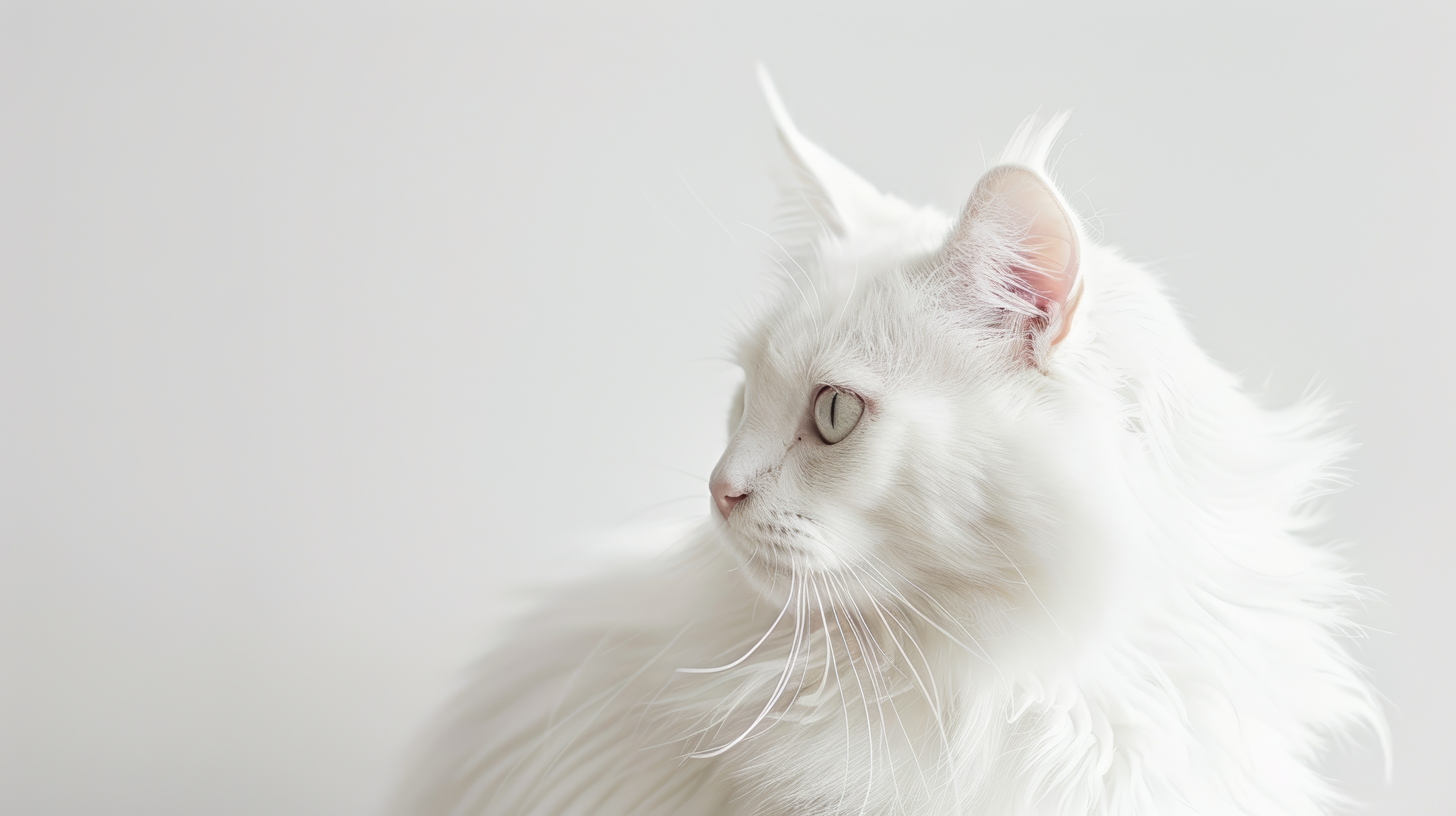 White cat on white background.