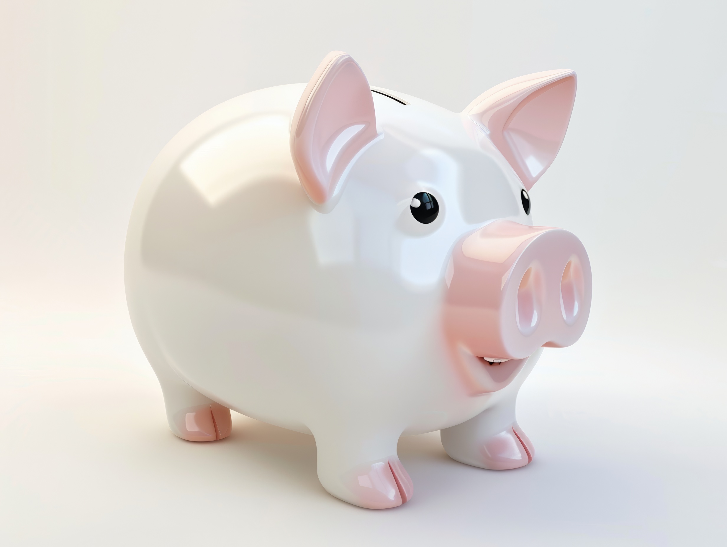 White ceramic piggy bank on a white background