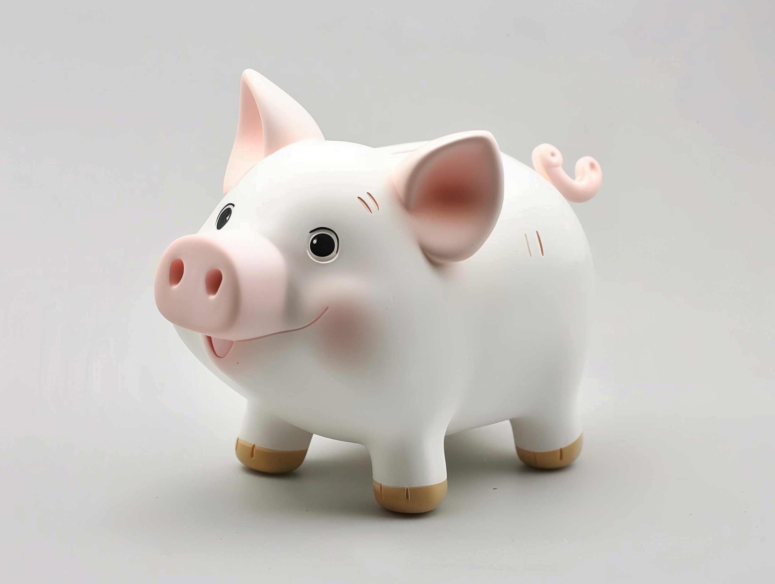 White plastic piggy bank on a white background