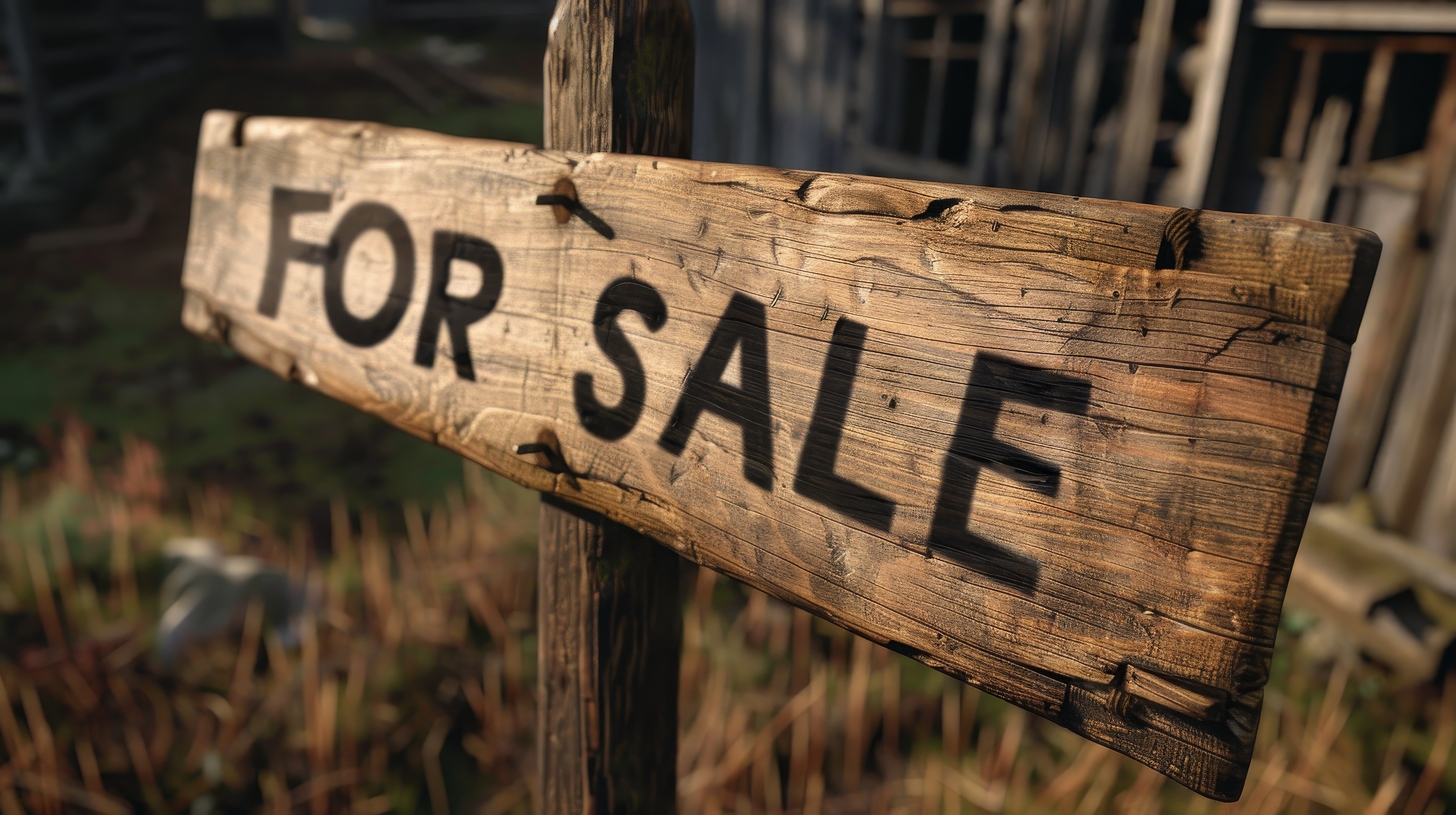 Wooden For Sale sign on the garden