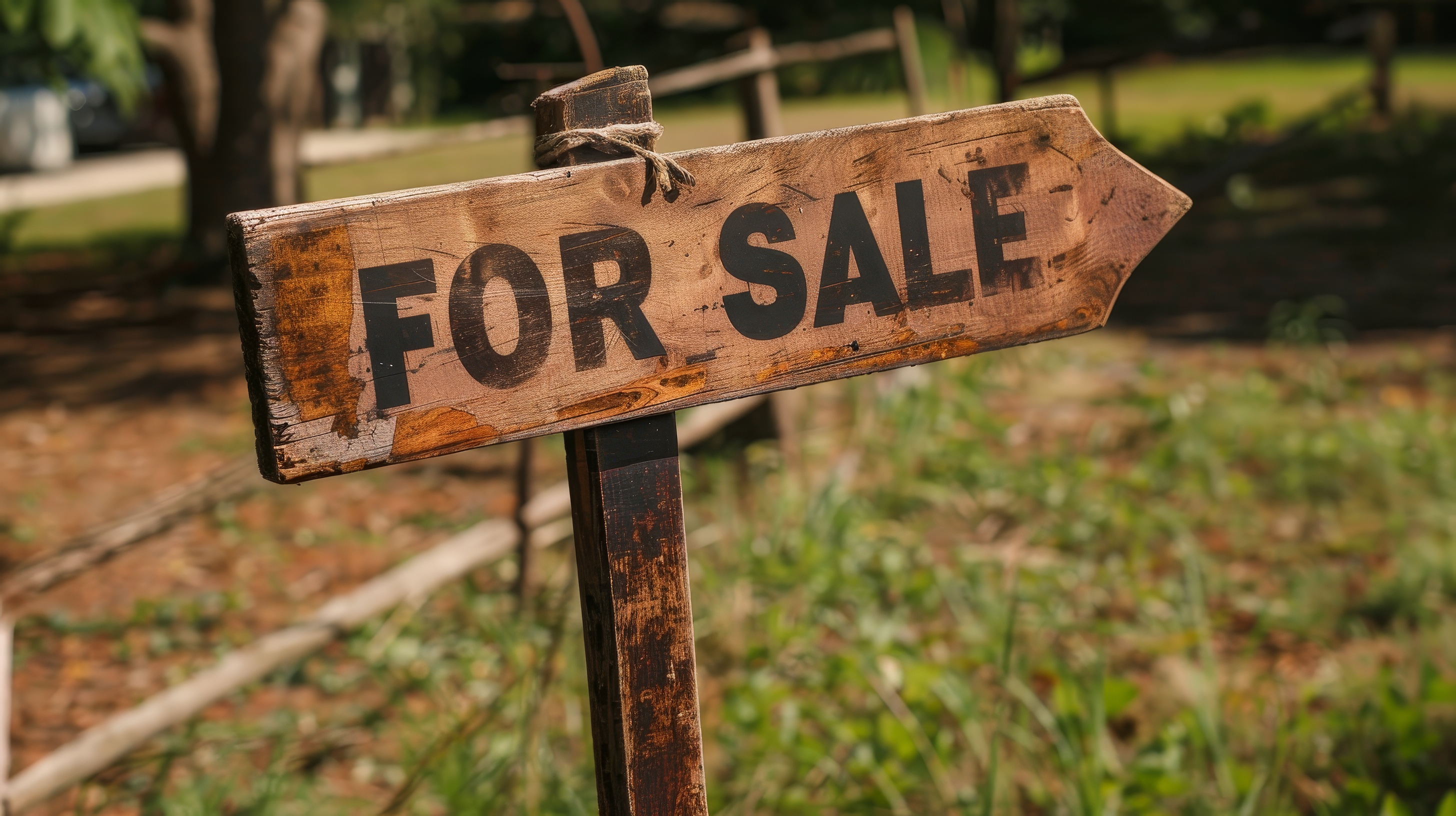 Wooden For Sale sign on the garden