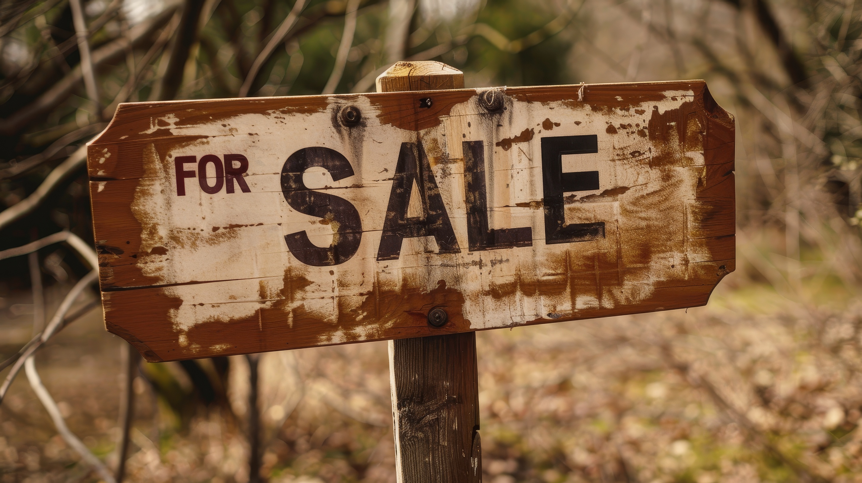 Wooden For Sale sign on the garden