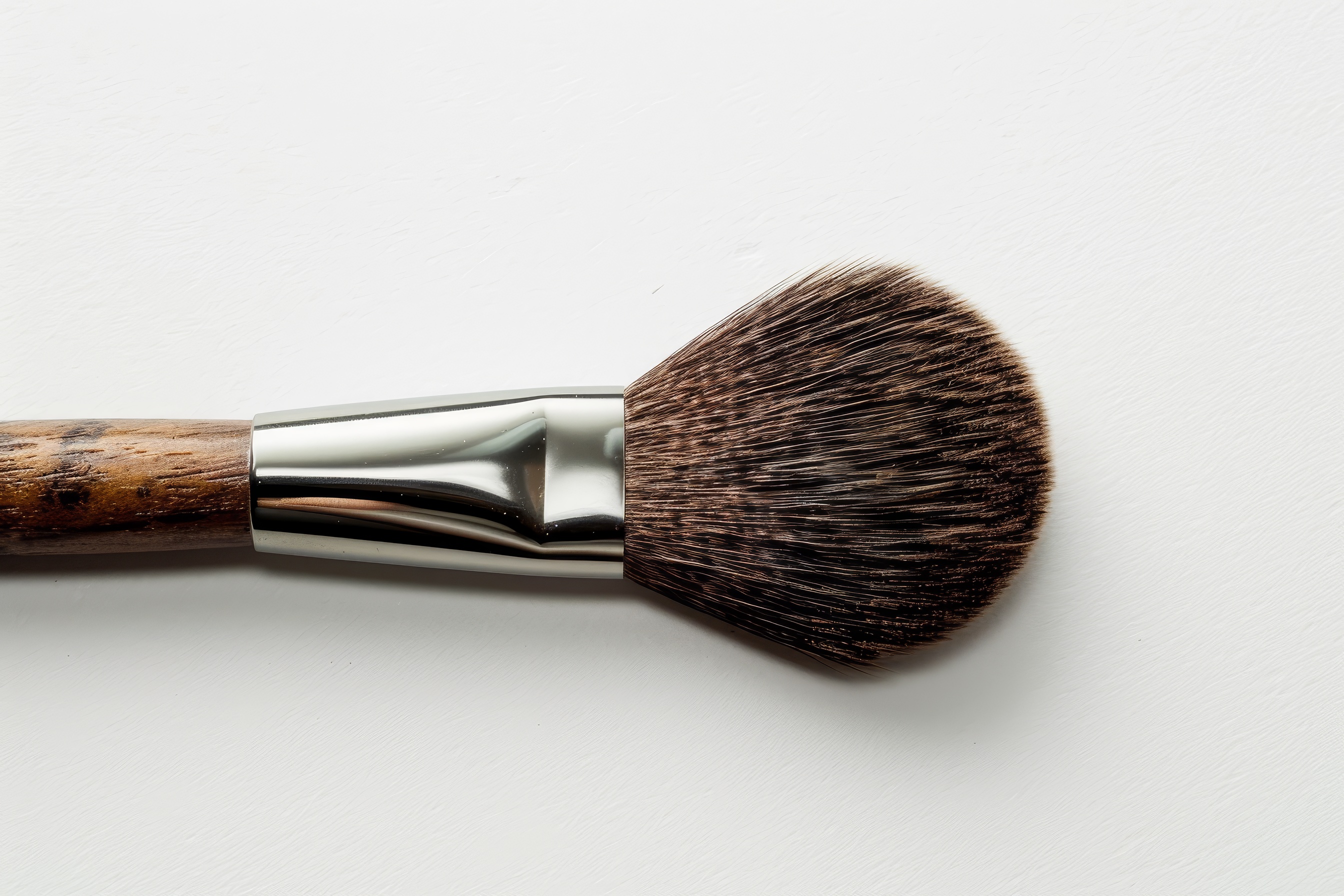 Wooden make up brush on white Background