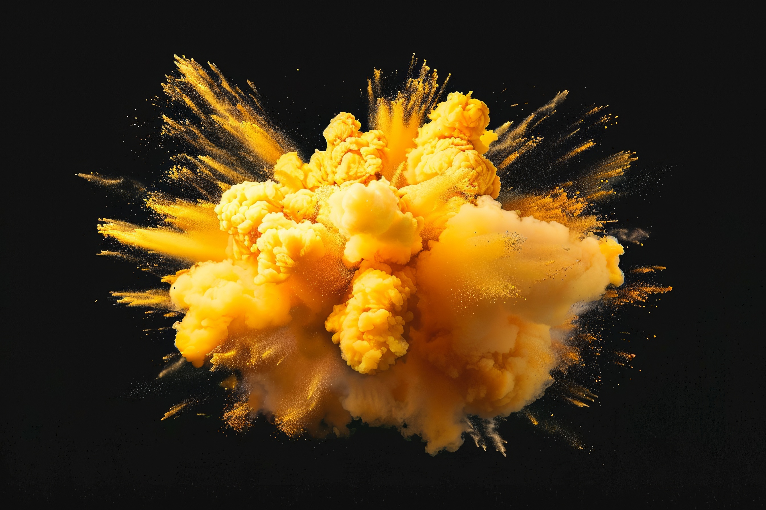 Yellow powder explosion on black background