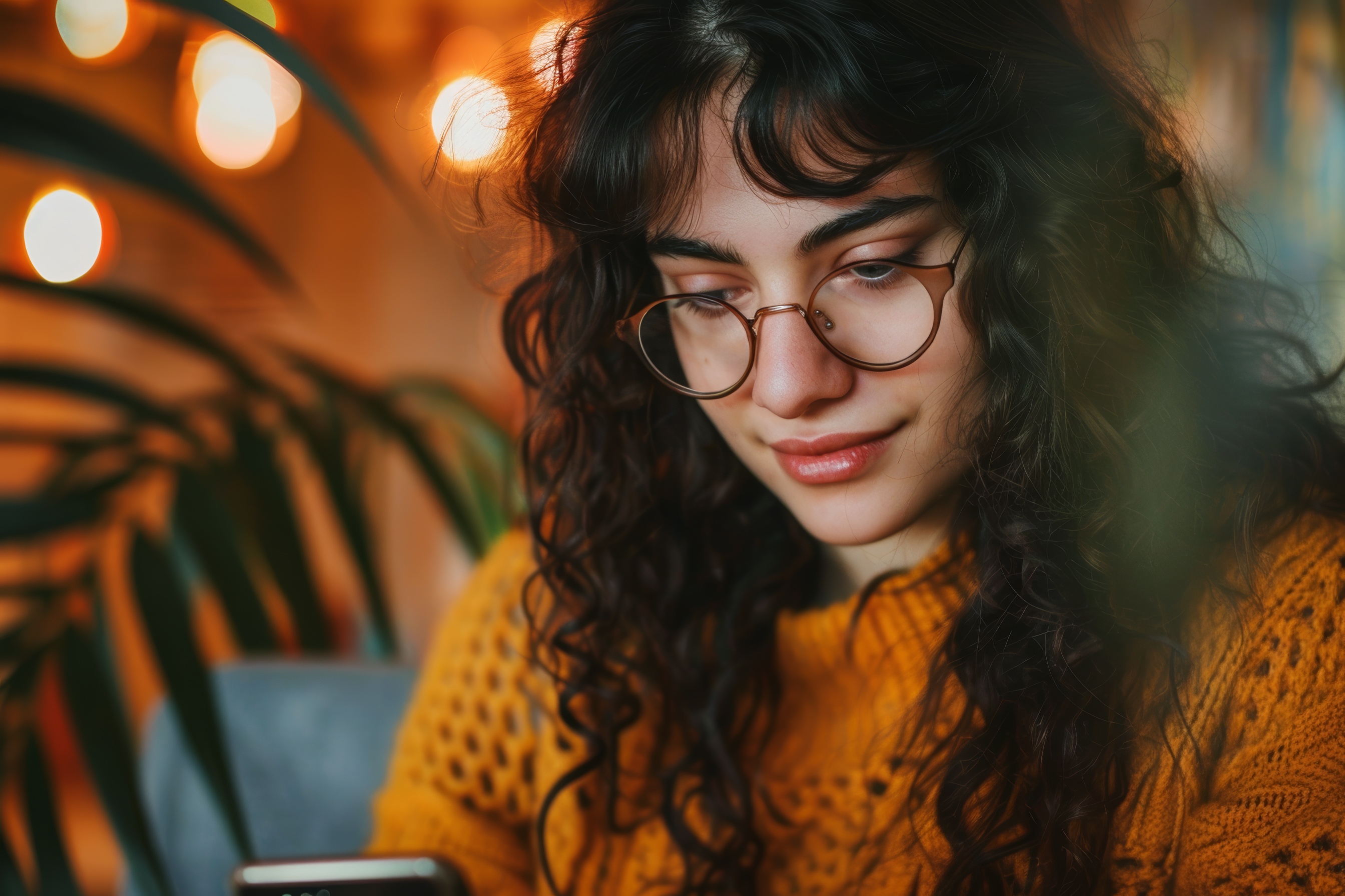 Young  woman is using mobile phone, Generative AI