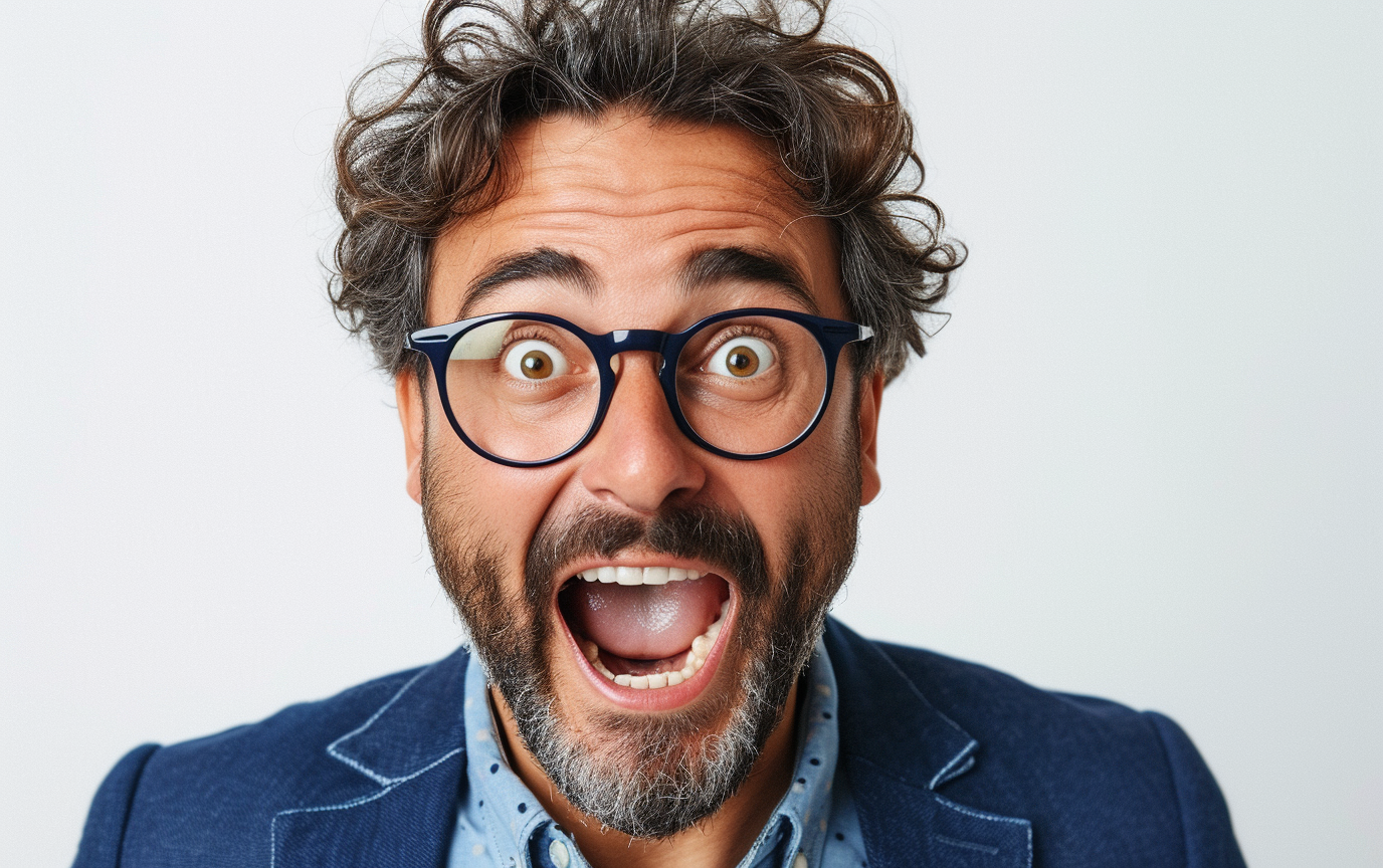 Young man wearing business suit with surprised gesture, AI Generative