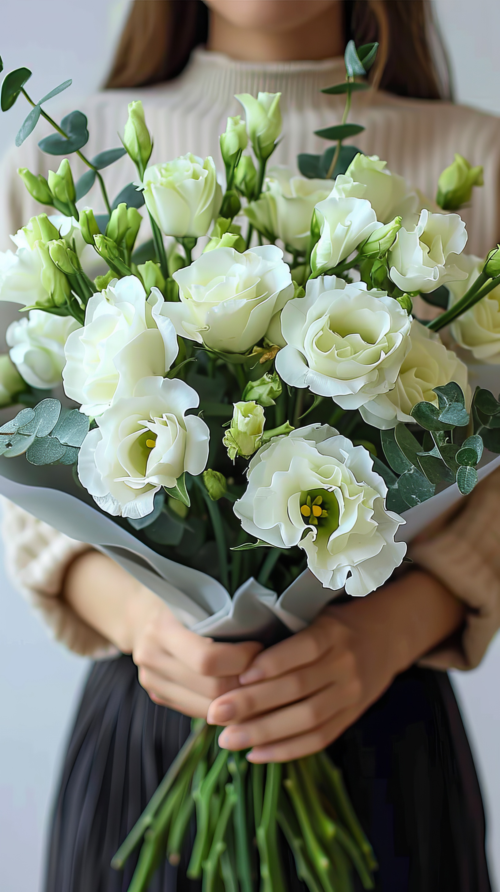 Young woman holding a bouquet of flowers