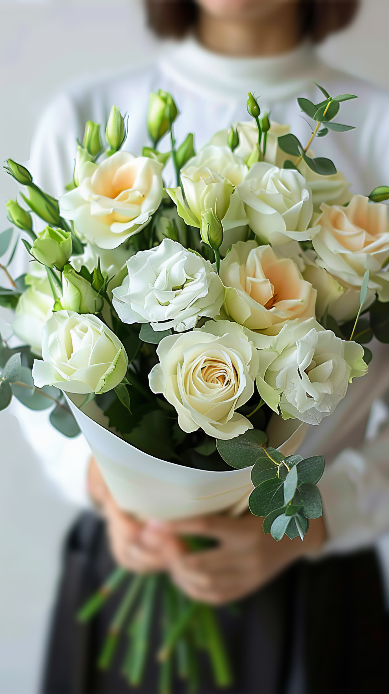 Young woman holding a bouquet of flowers