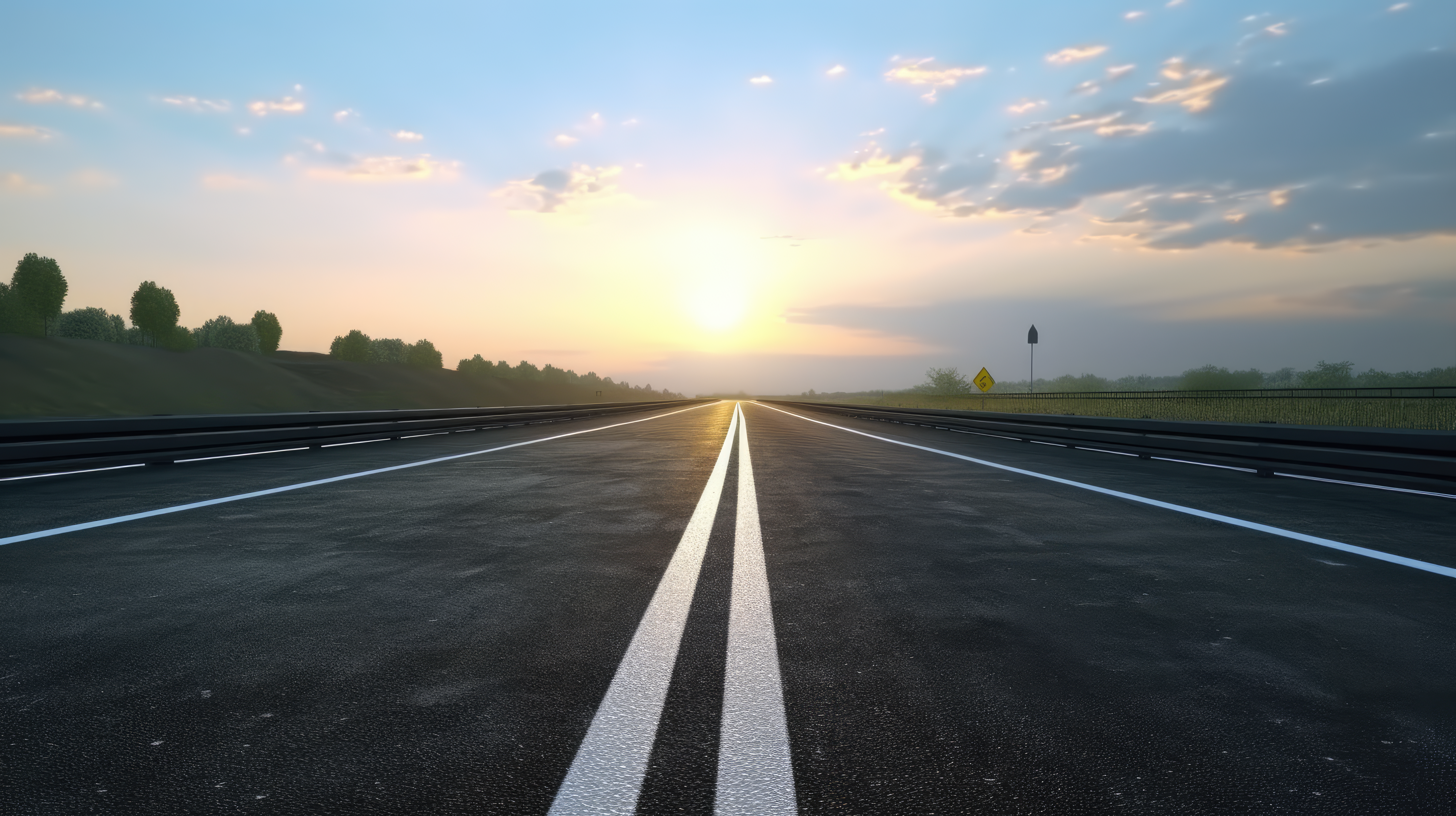 asphalt read and dramatic sky with sunset