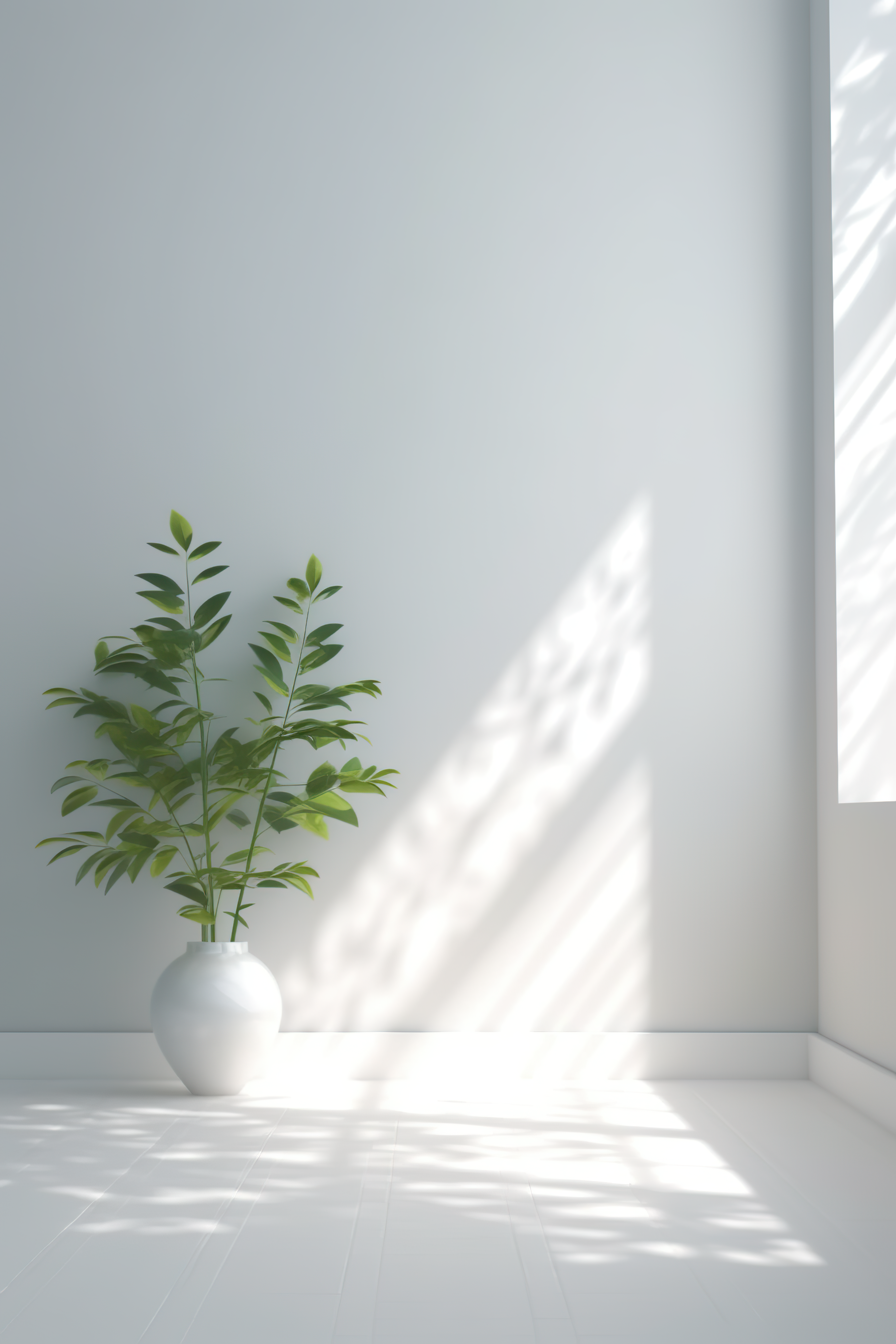 empty room with clean white wall and plant