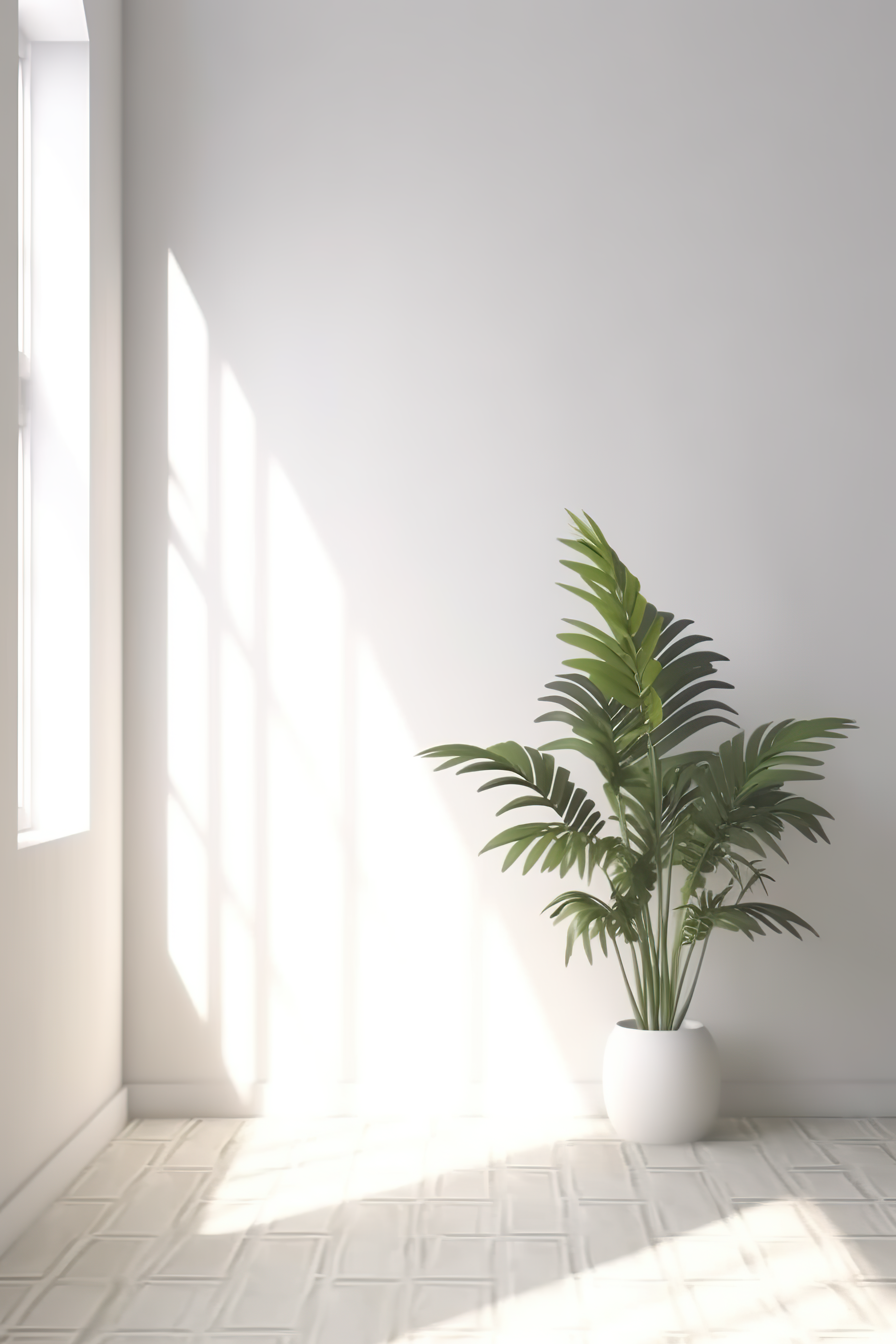 empty room with clean white wall and plant