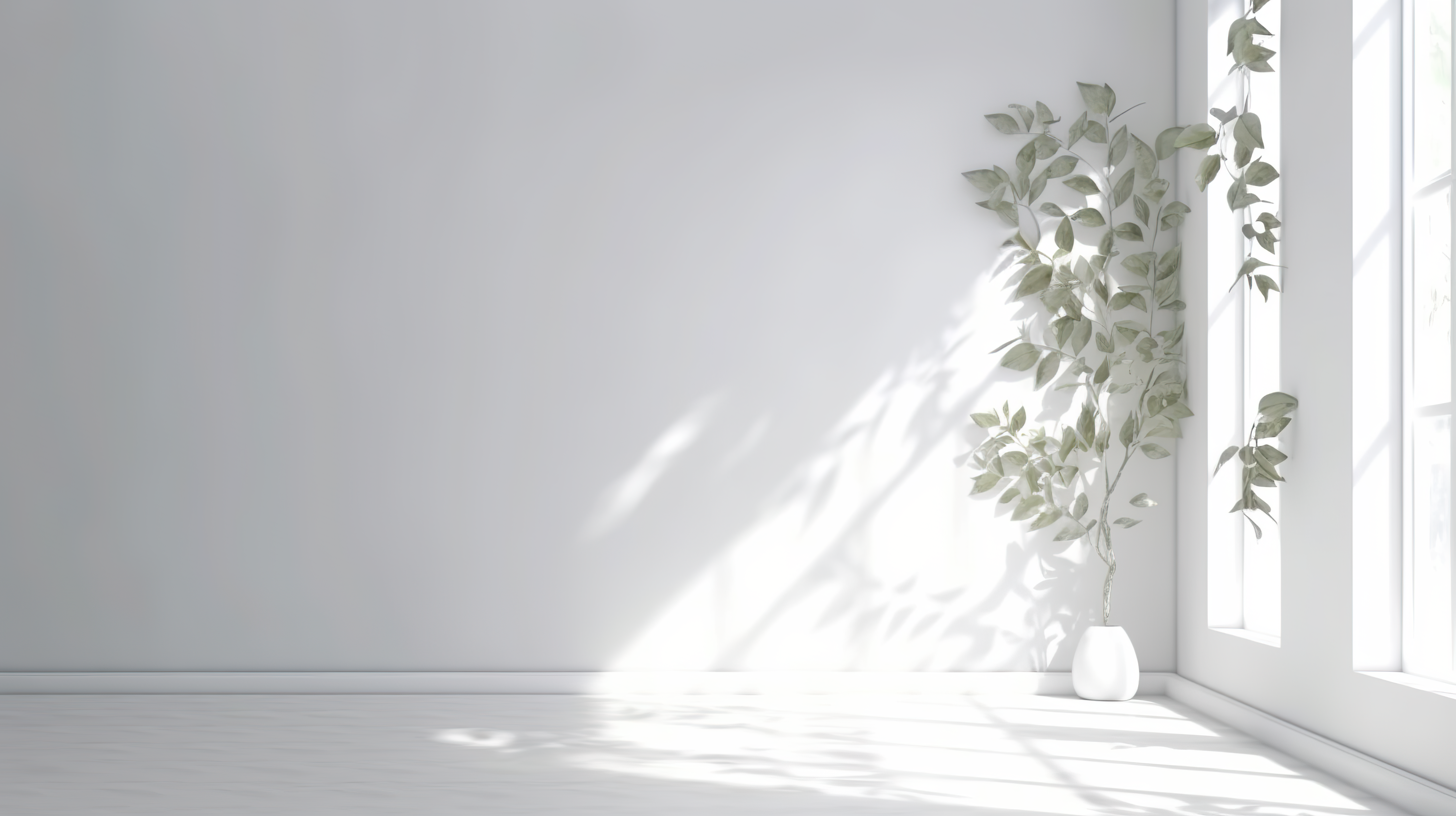 empty room with clean white wall and plant