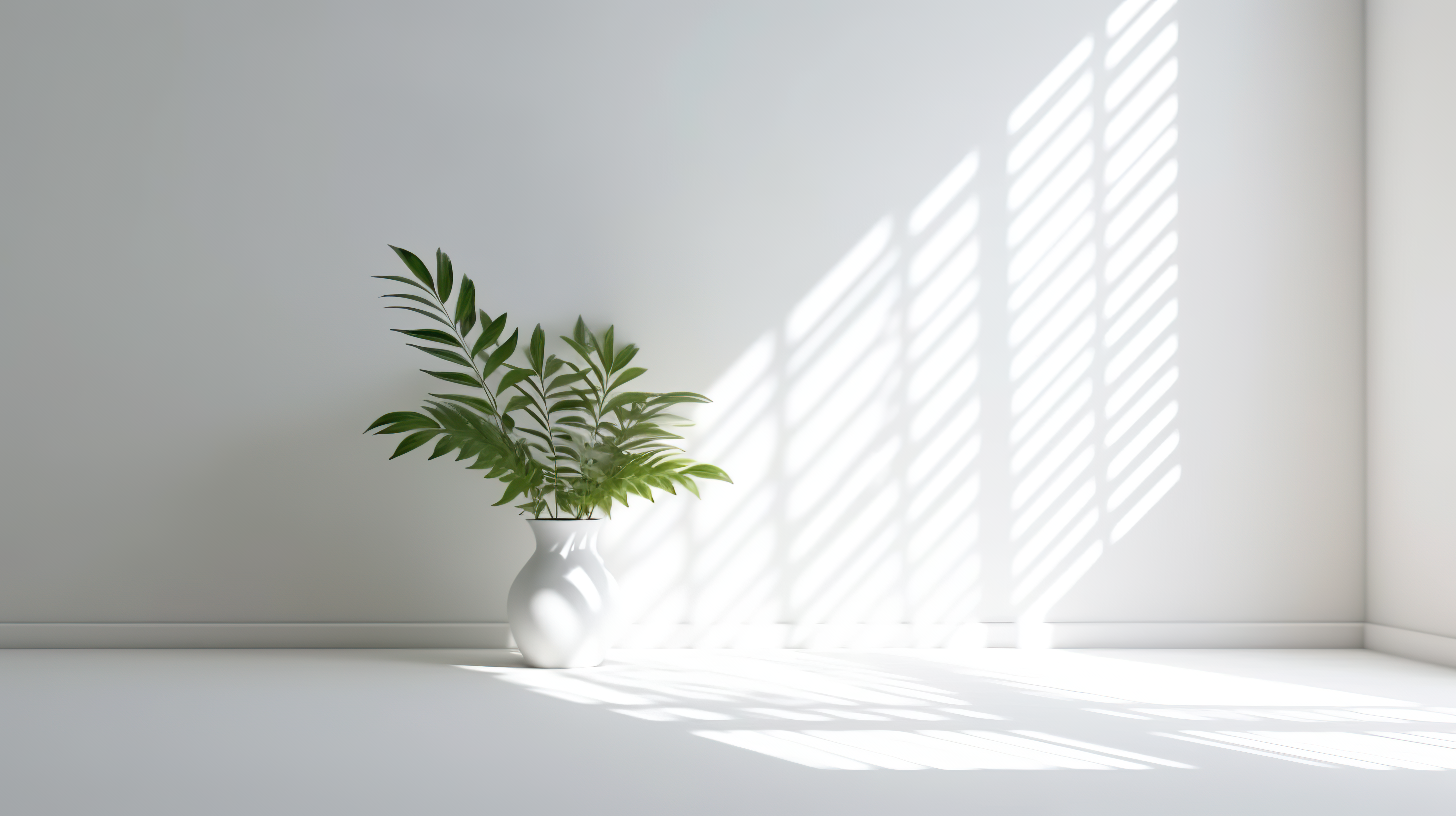 empty room with clean white wall and plant