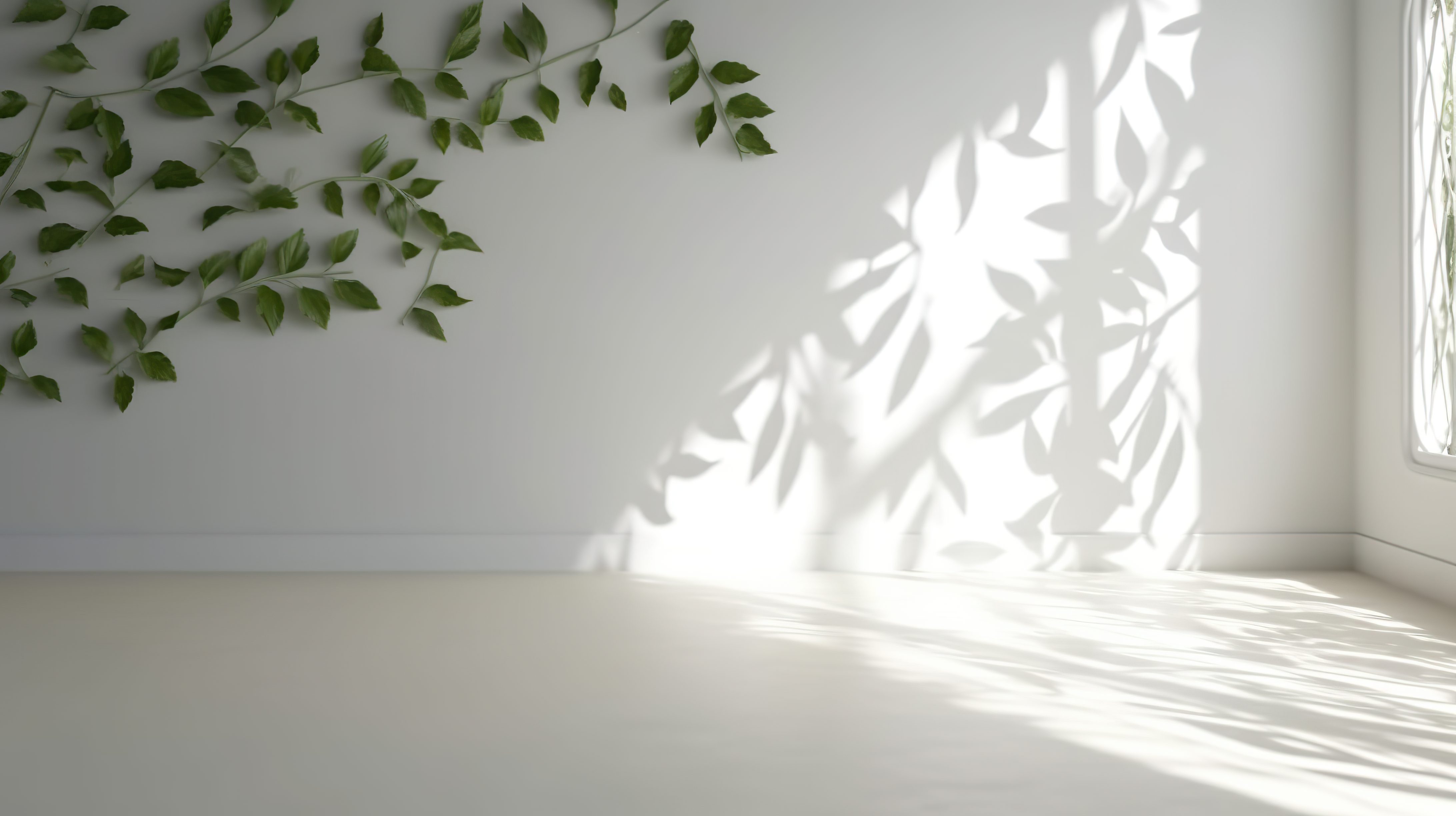 empty room with clean white wall and plant