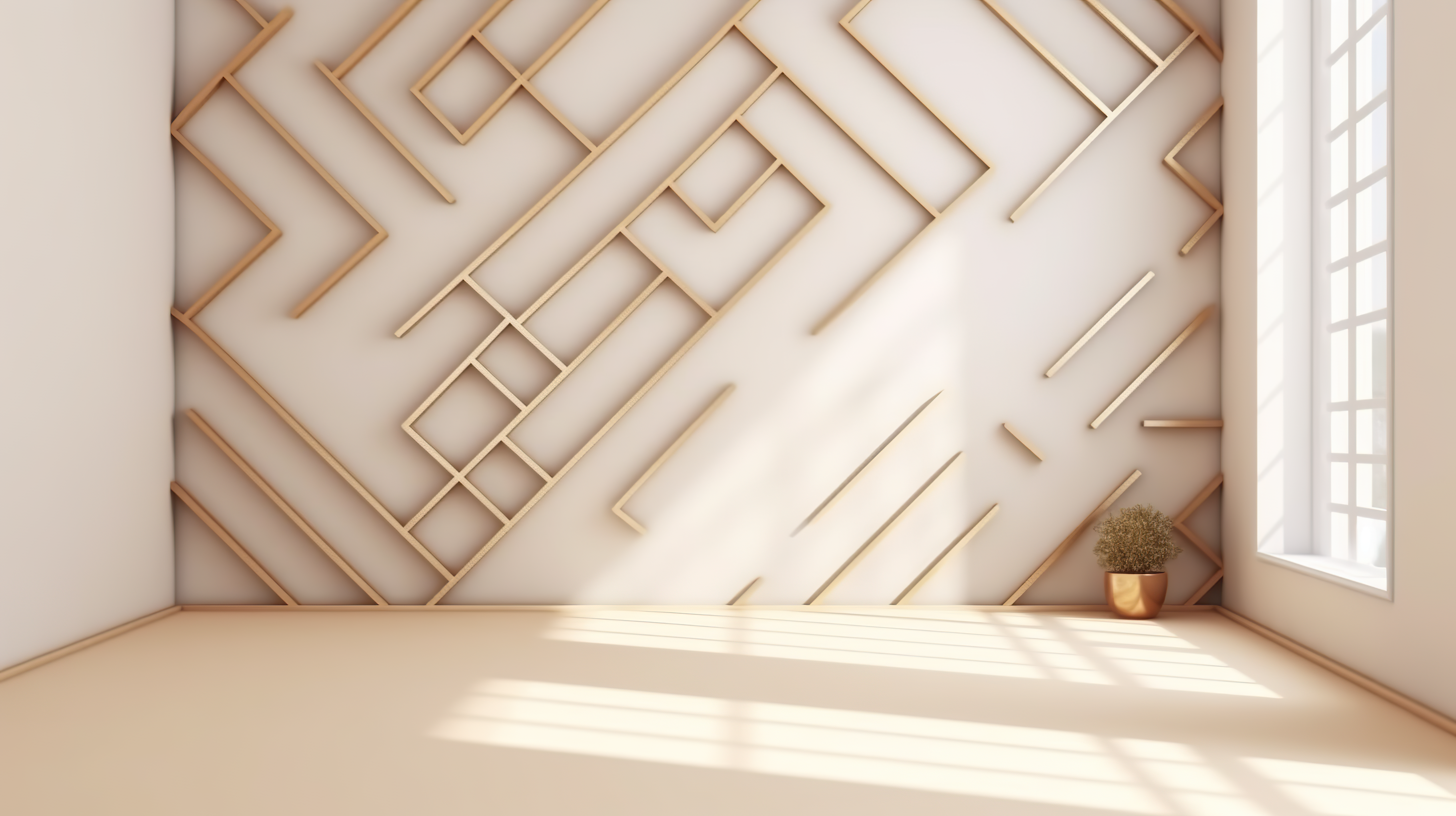 empty room with maze pattern and plant