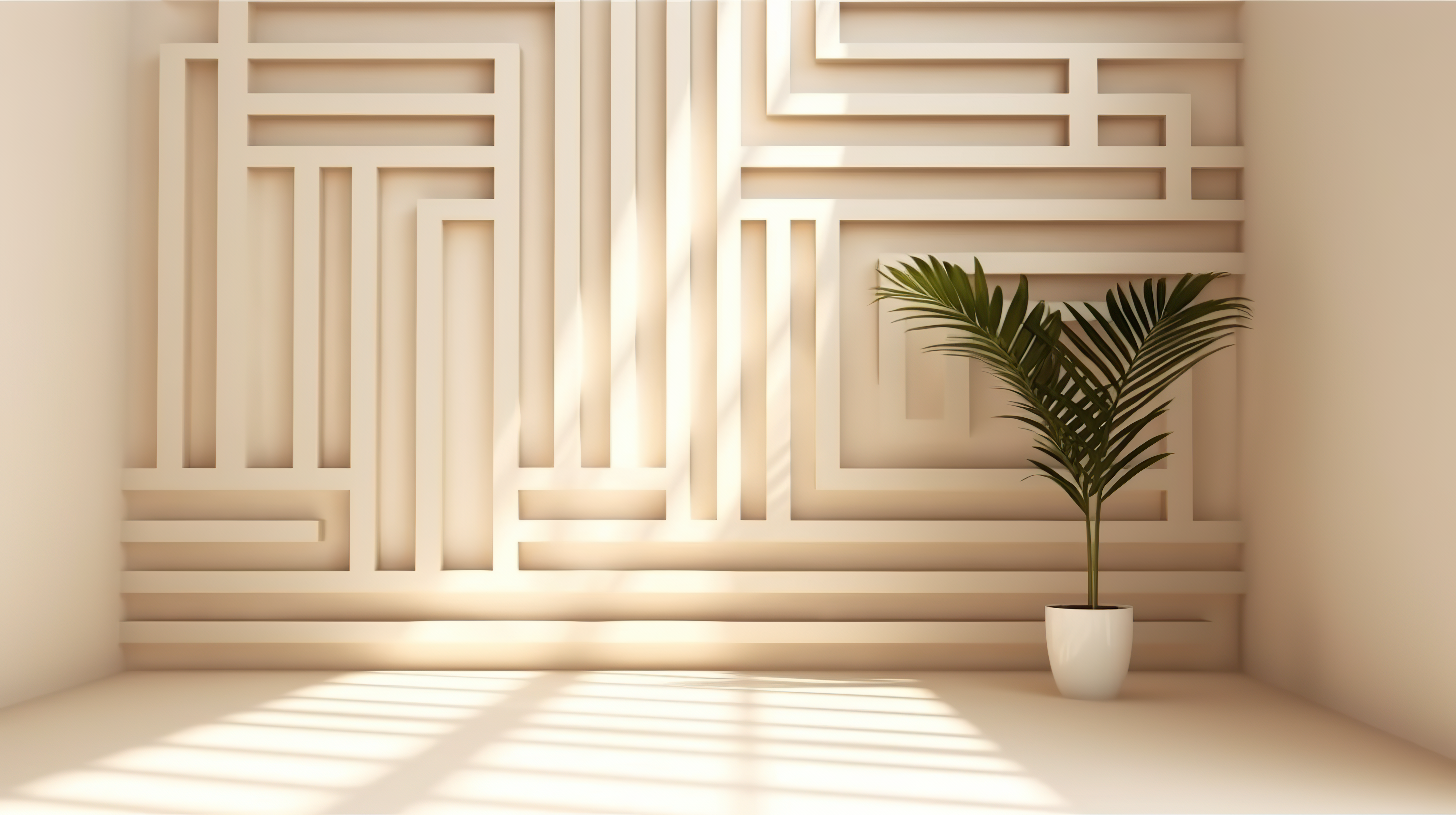 empty room with maze pattern and plant