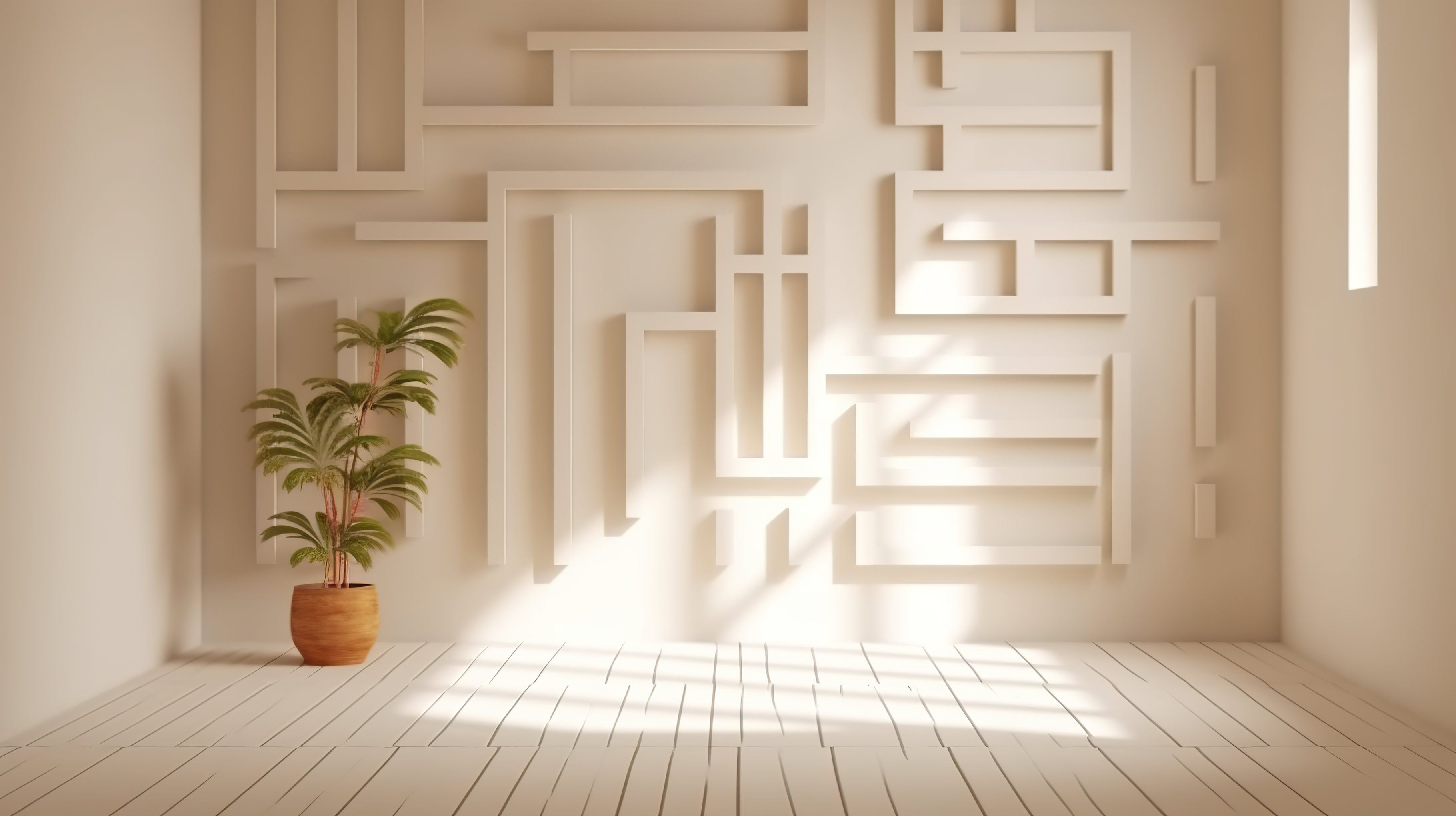 empty room with maze pattern and plant