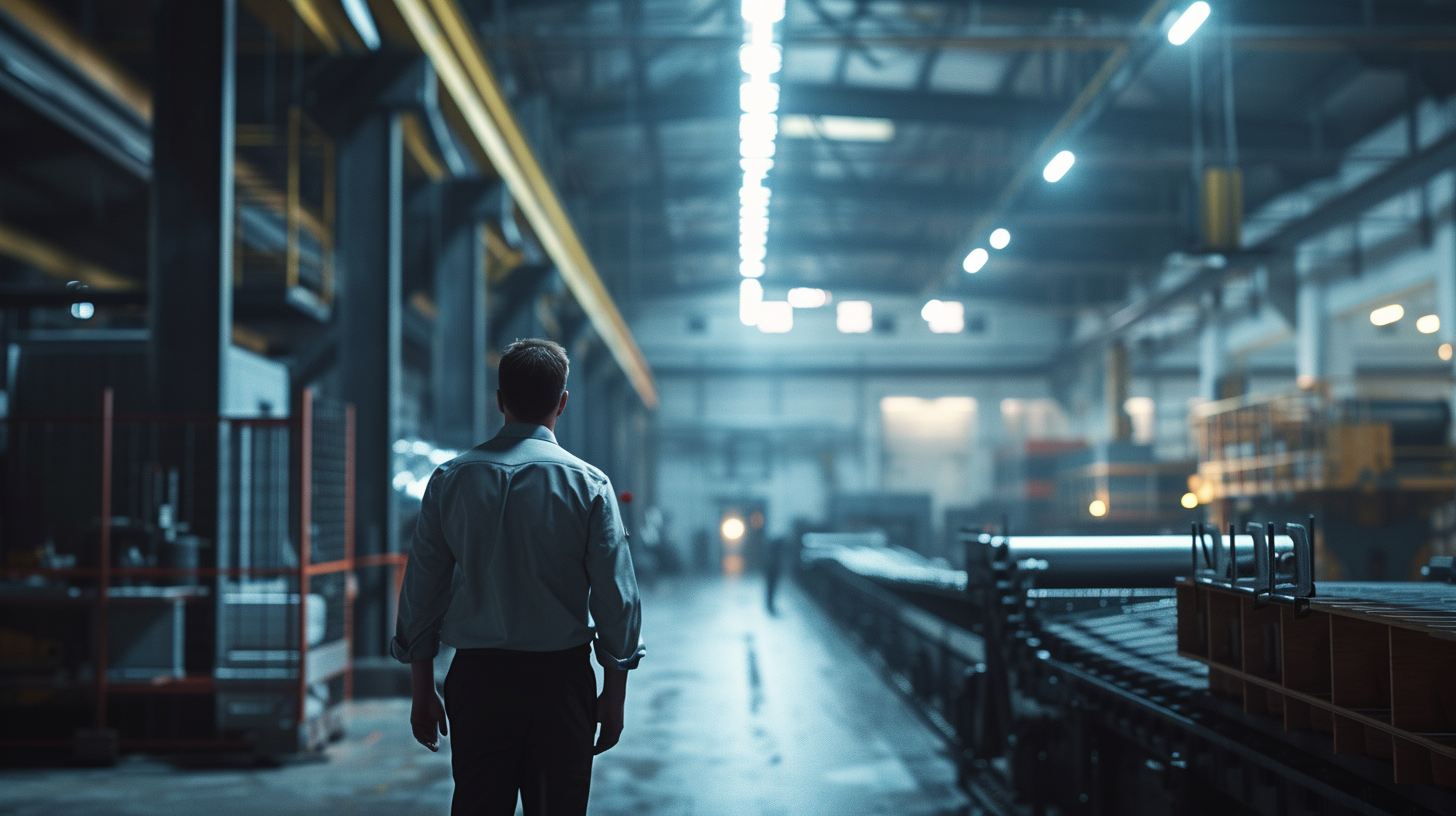 Man at work, Engineer in a warehouse next to a conveyor, ai generative