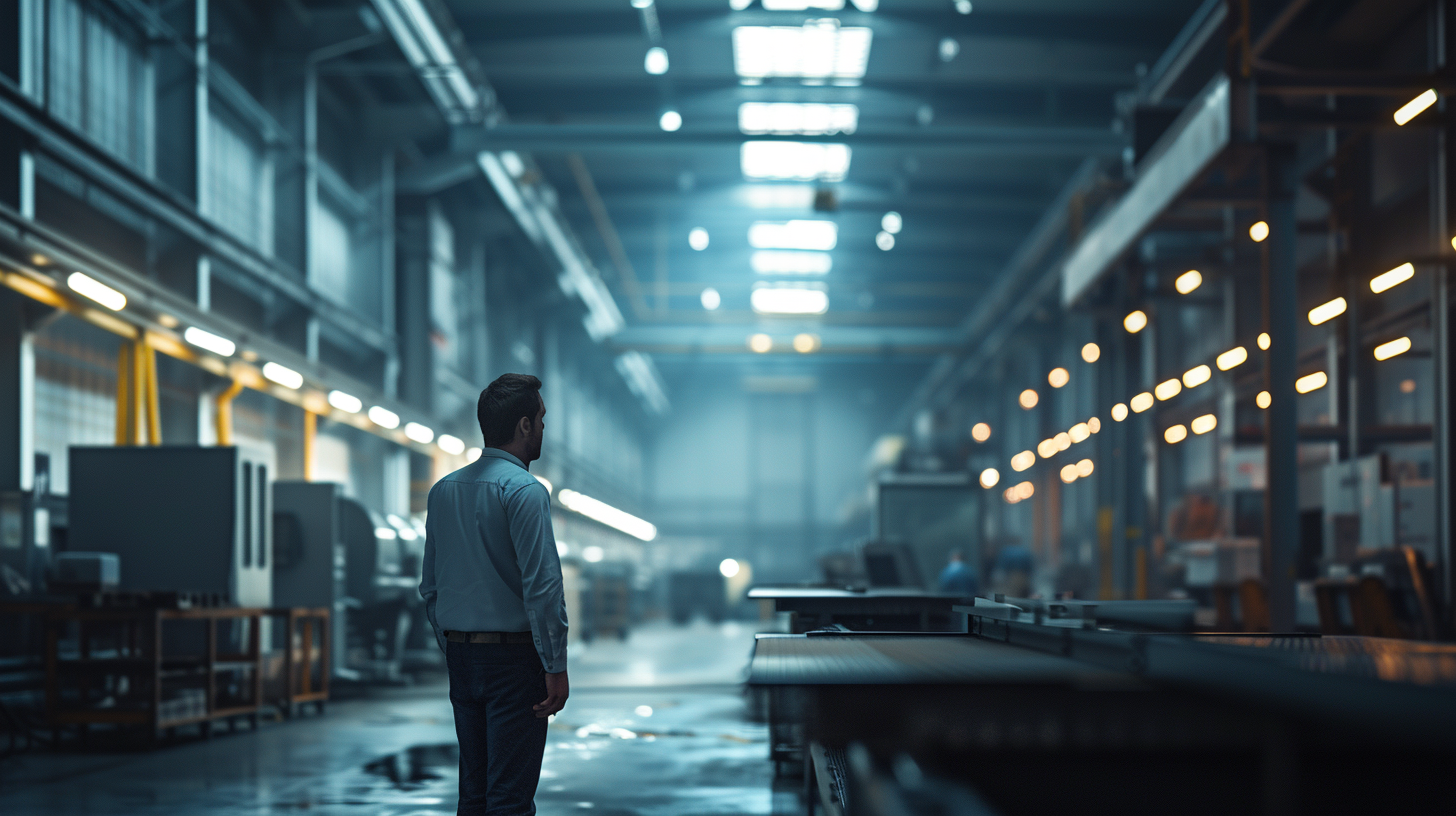 Man at work, Engineer in a warehouse next to a conveyor, ai generative