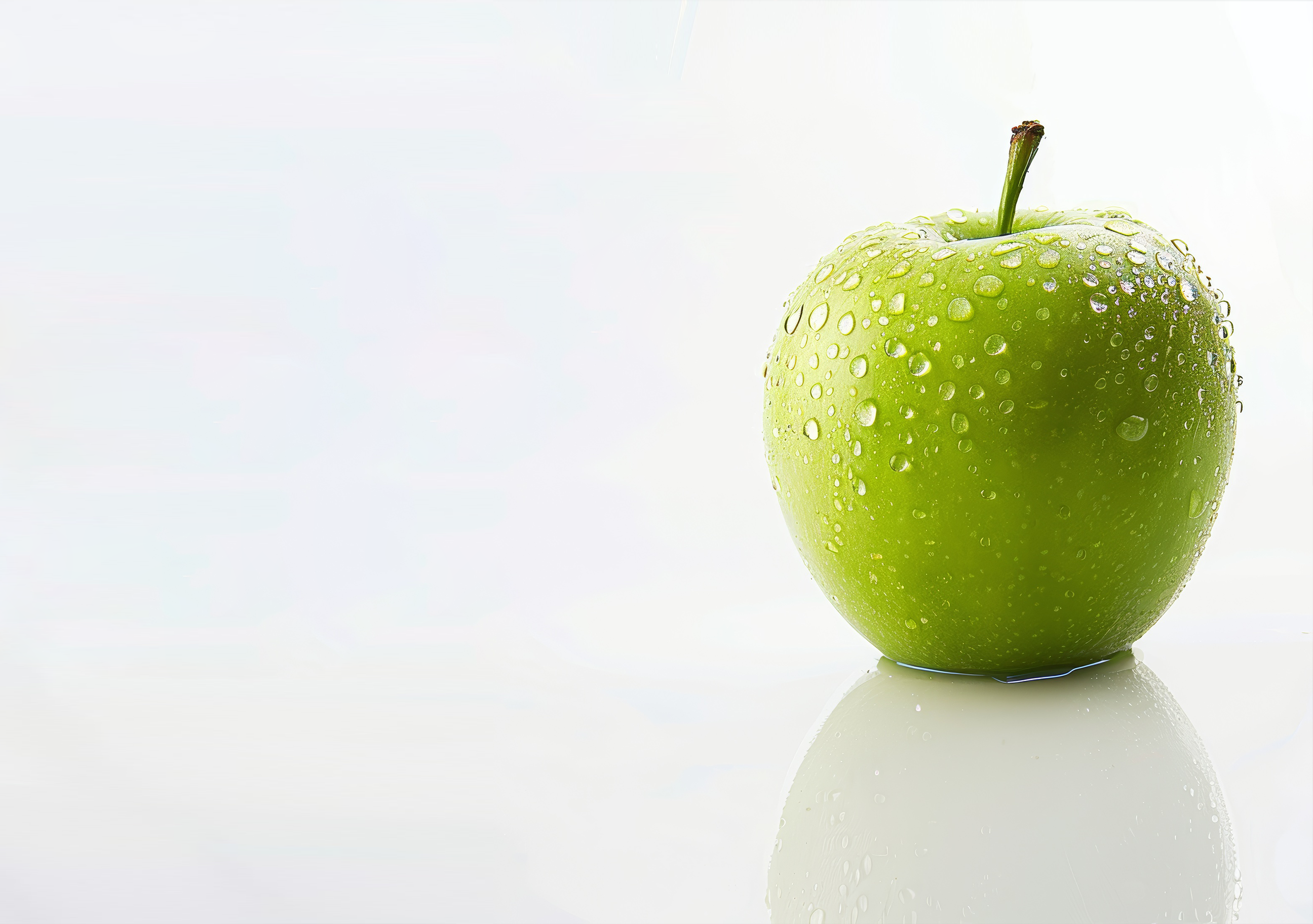 Green apple with water drops isolated on white background