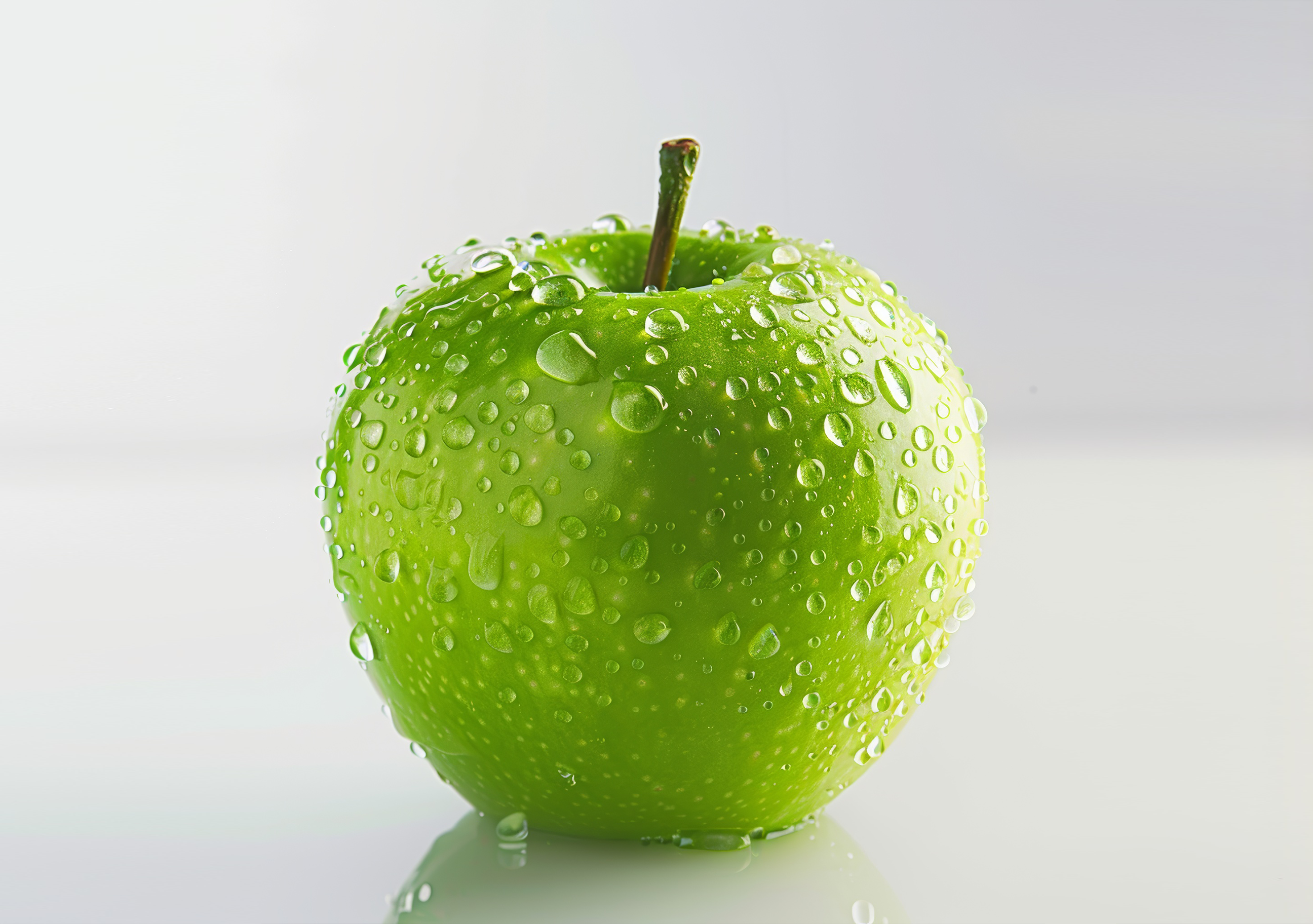 Green apple with water drops isolated on white background