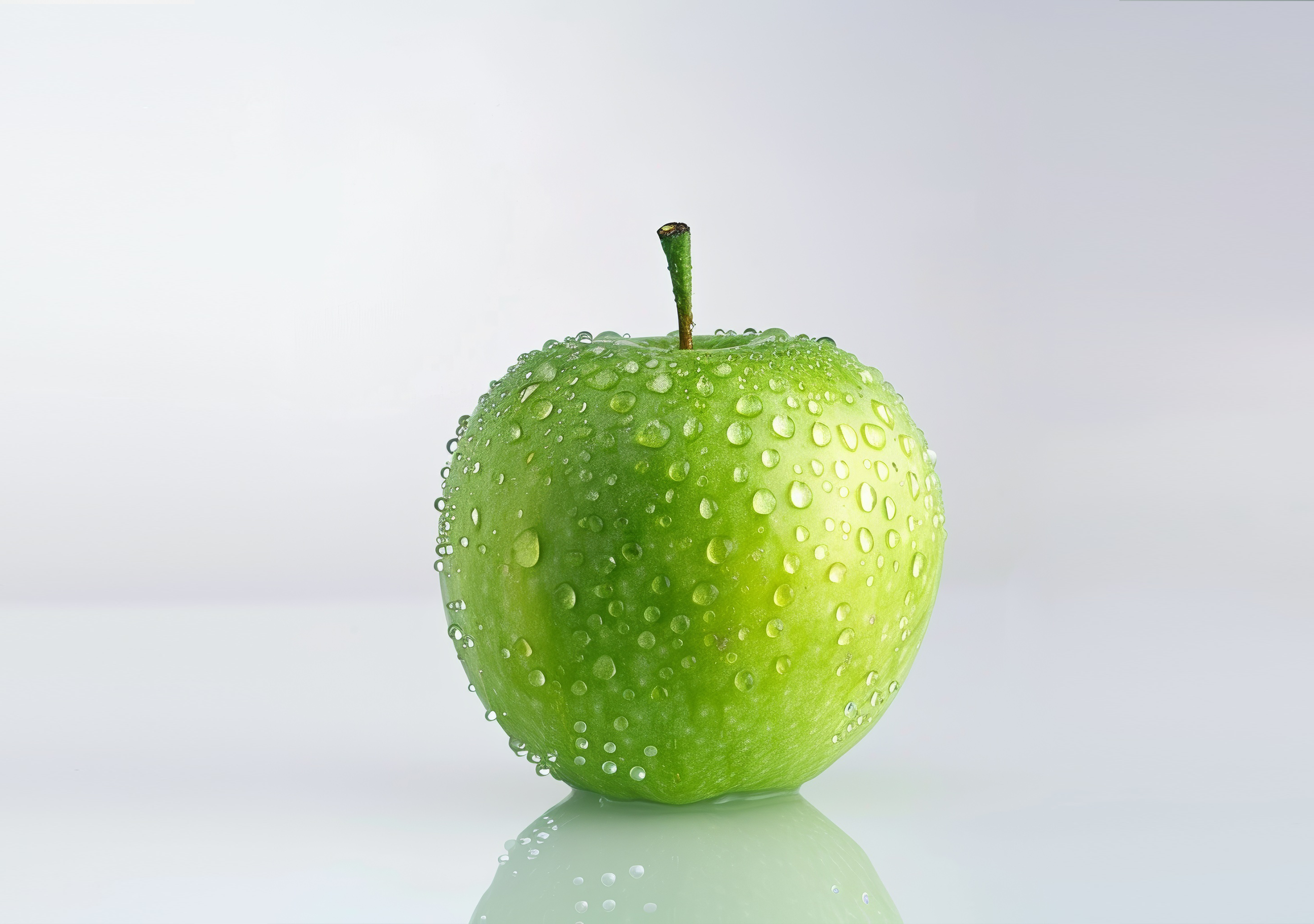 Green apple with water drops isolated on white background