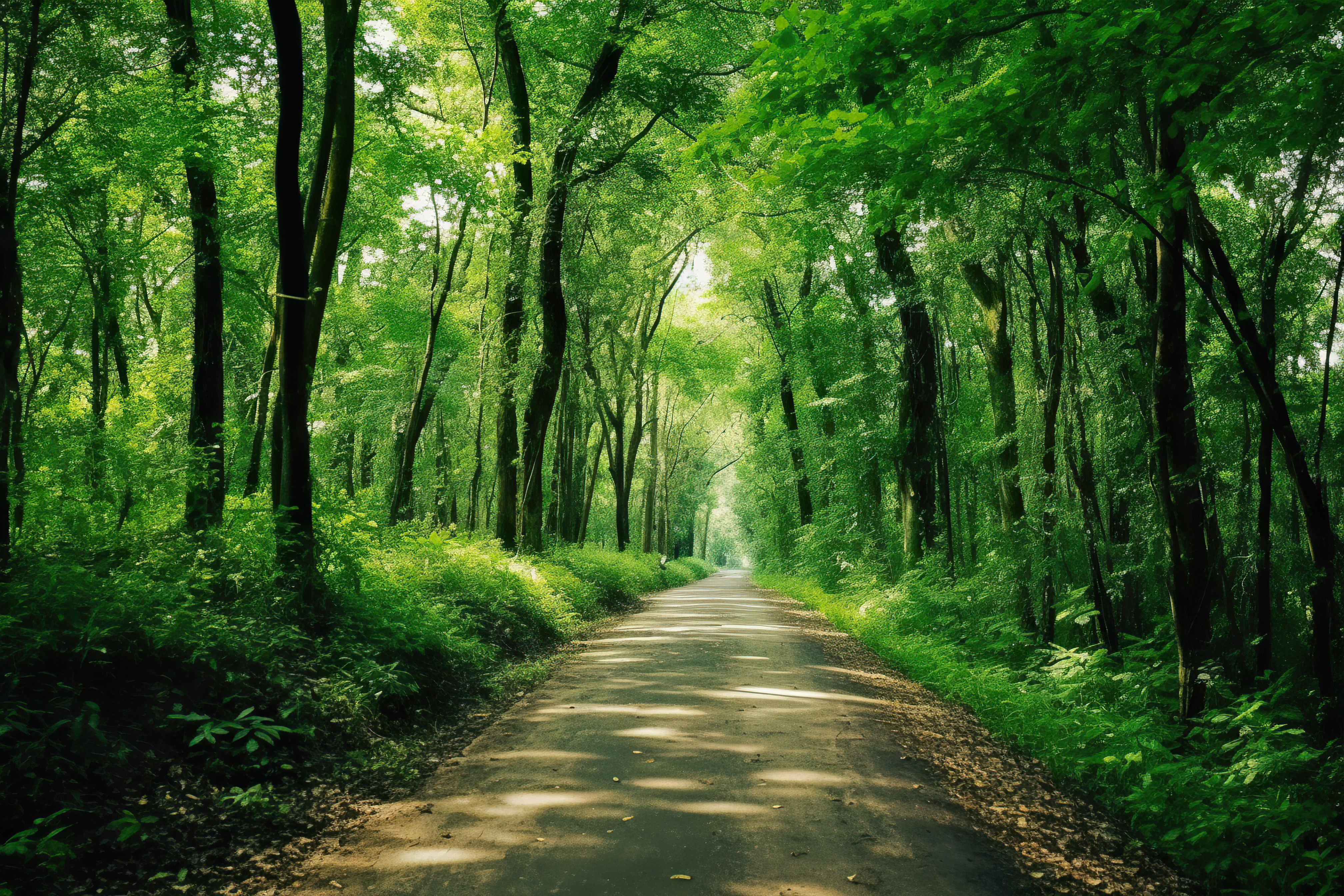 road through green forest