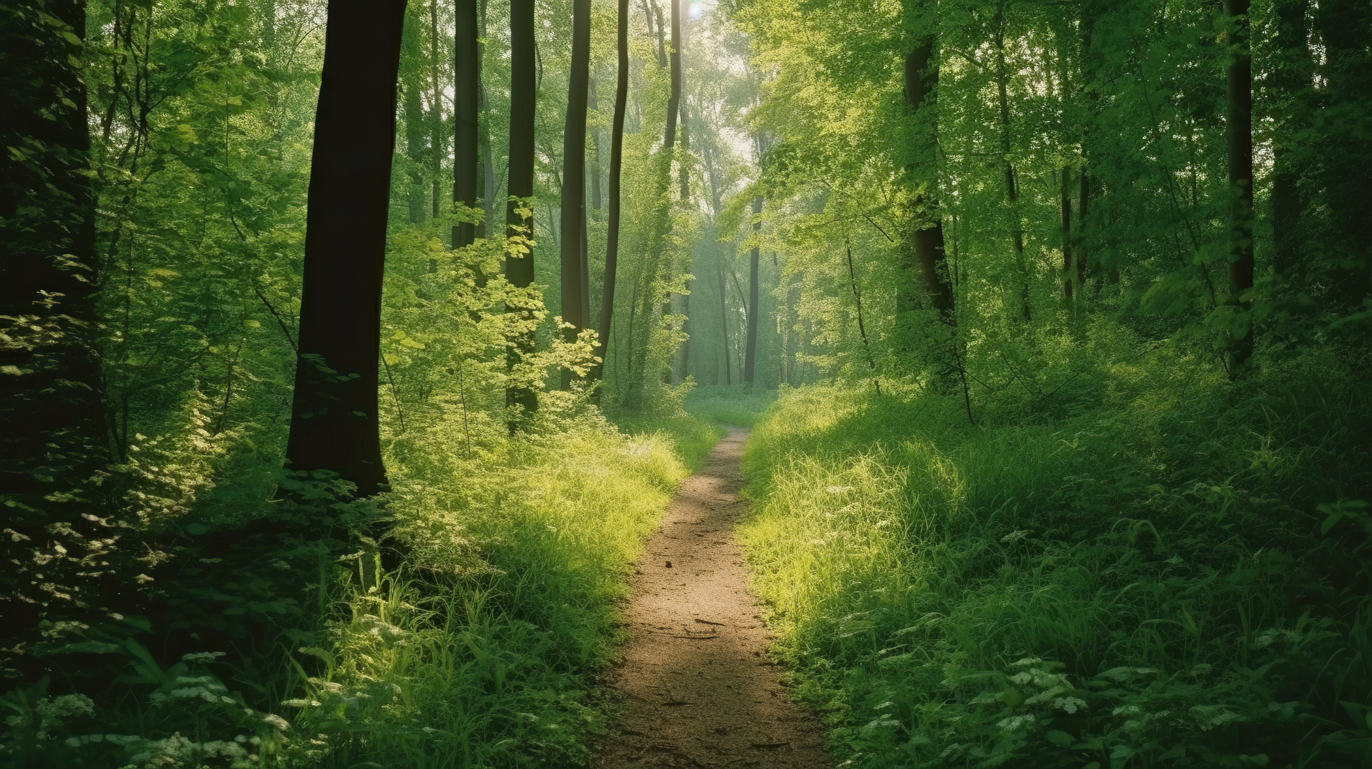 sunny path through green forest