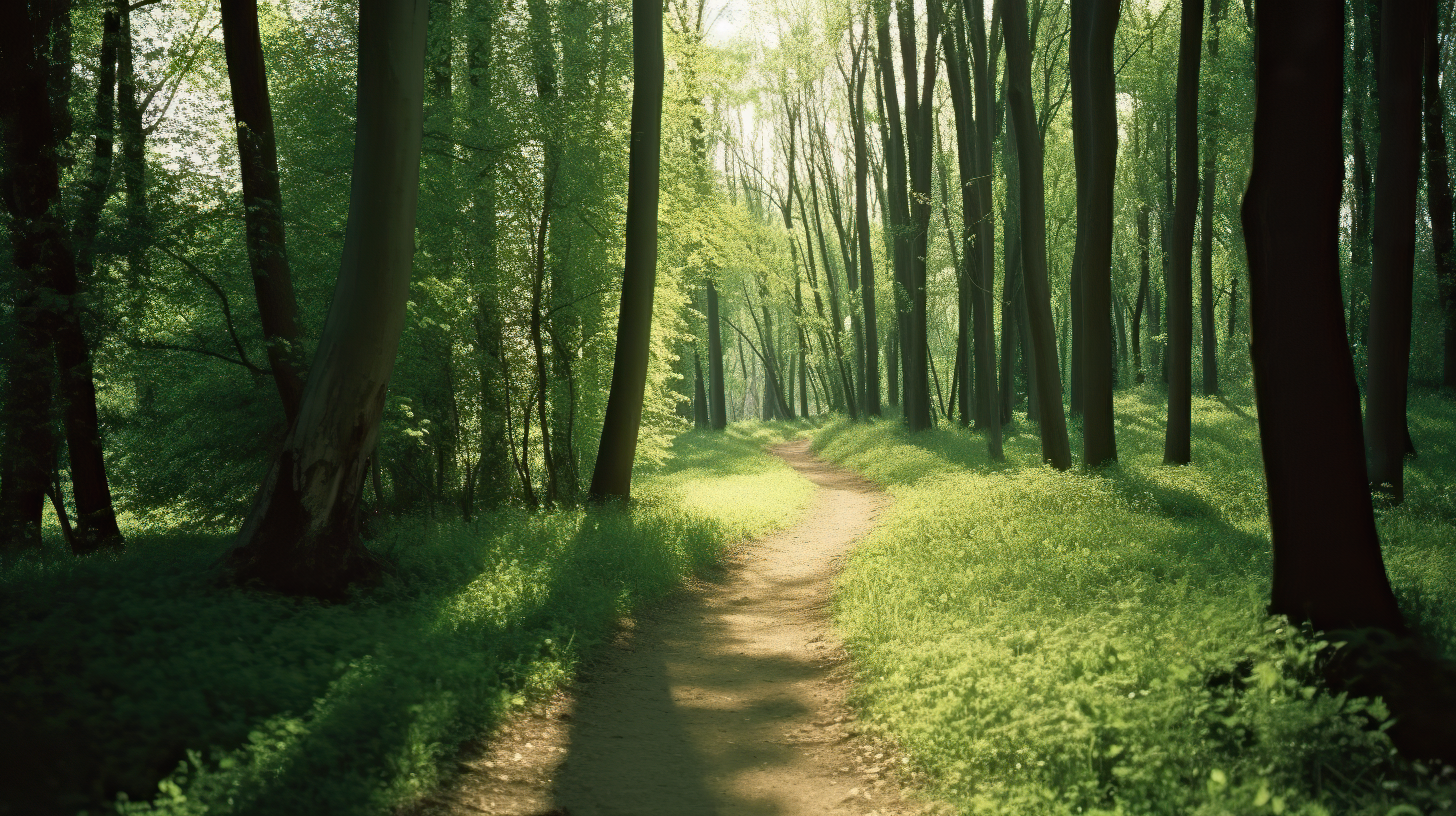 sunny path through green forest