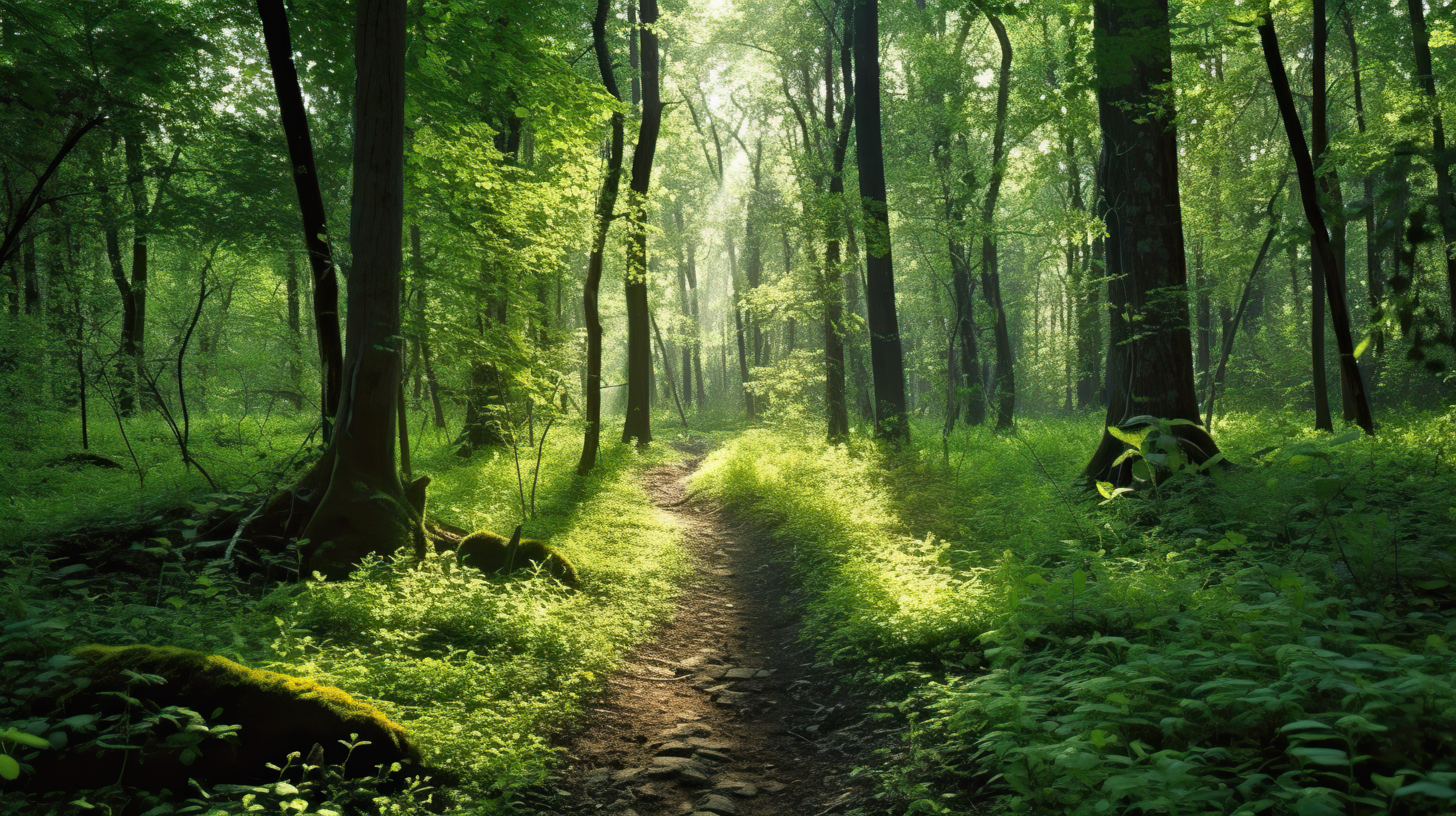 sunny path through green forest