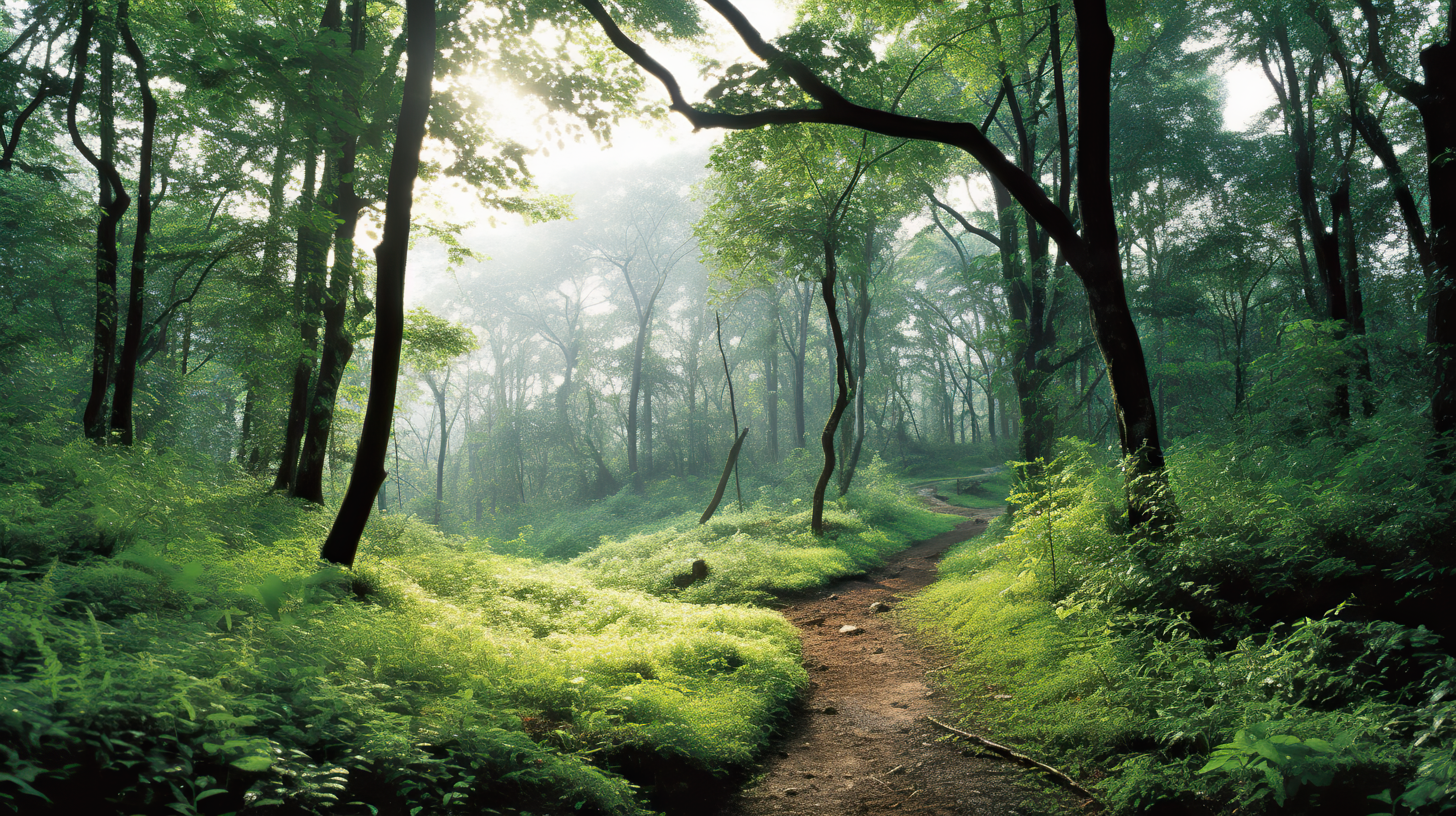 sunny path through green forest