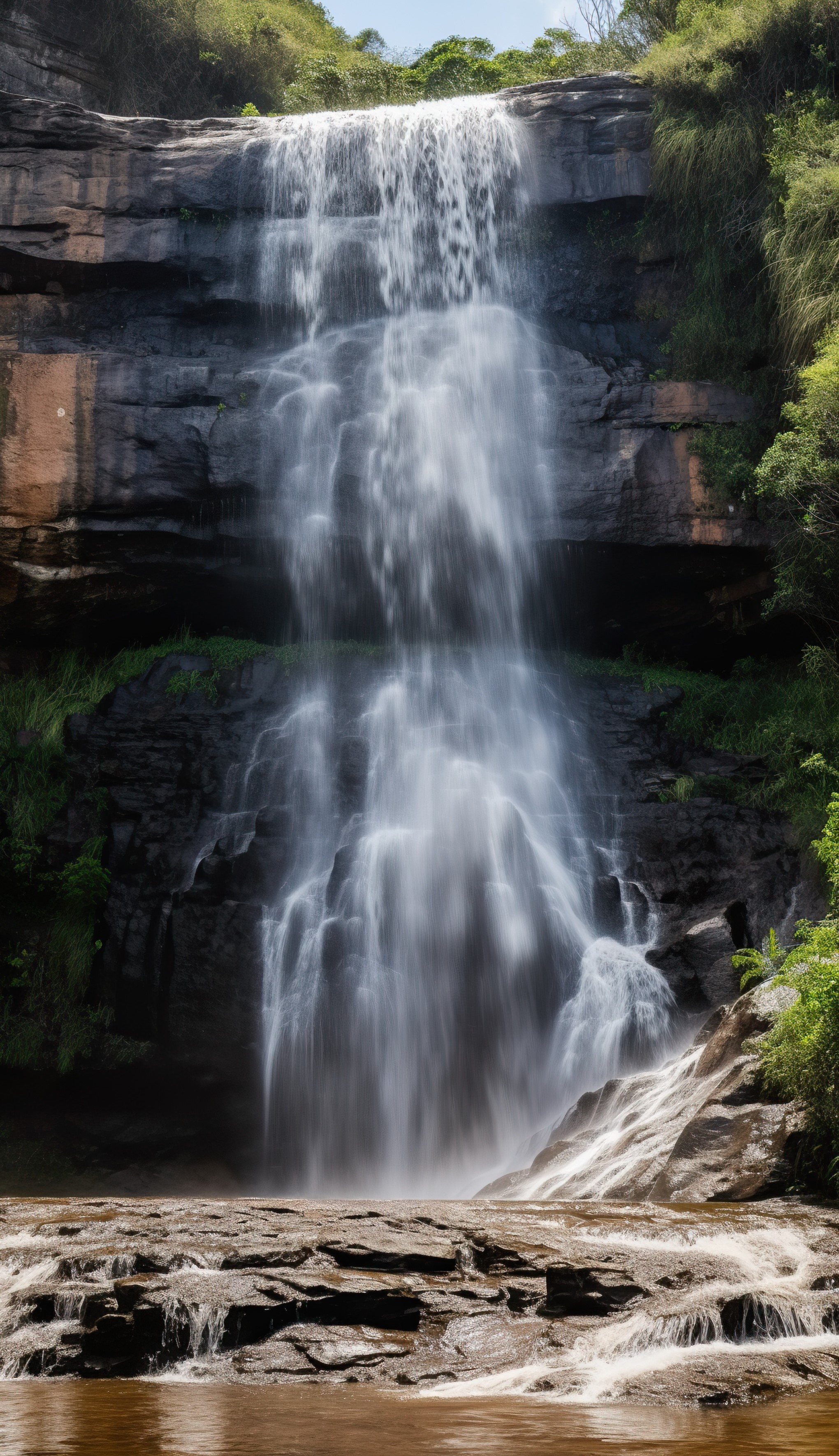 Waterfall cascading down a rocky cliff face
